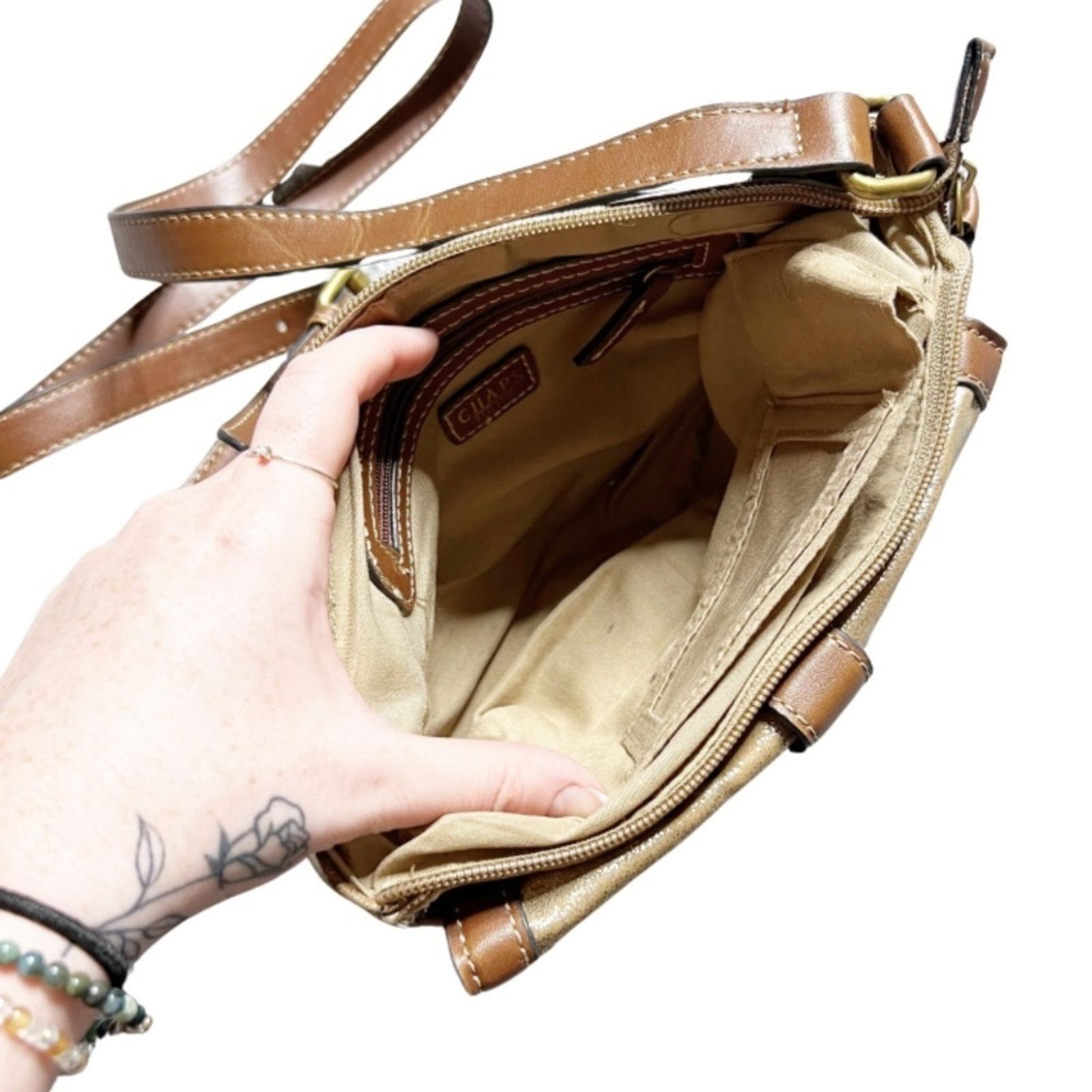Chaps Chaps Metallic Gold Brown Faux Leather Zip Crossbody Purse Size ONE SIZE - 15 Thumbnail