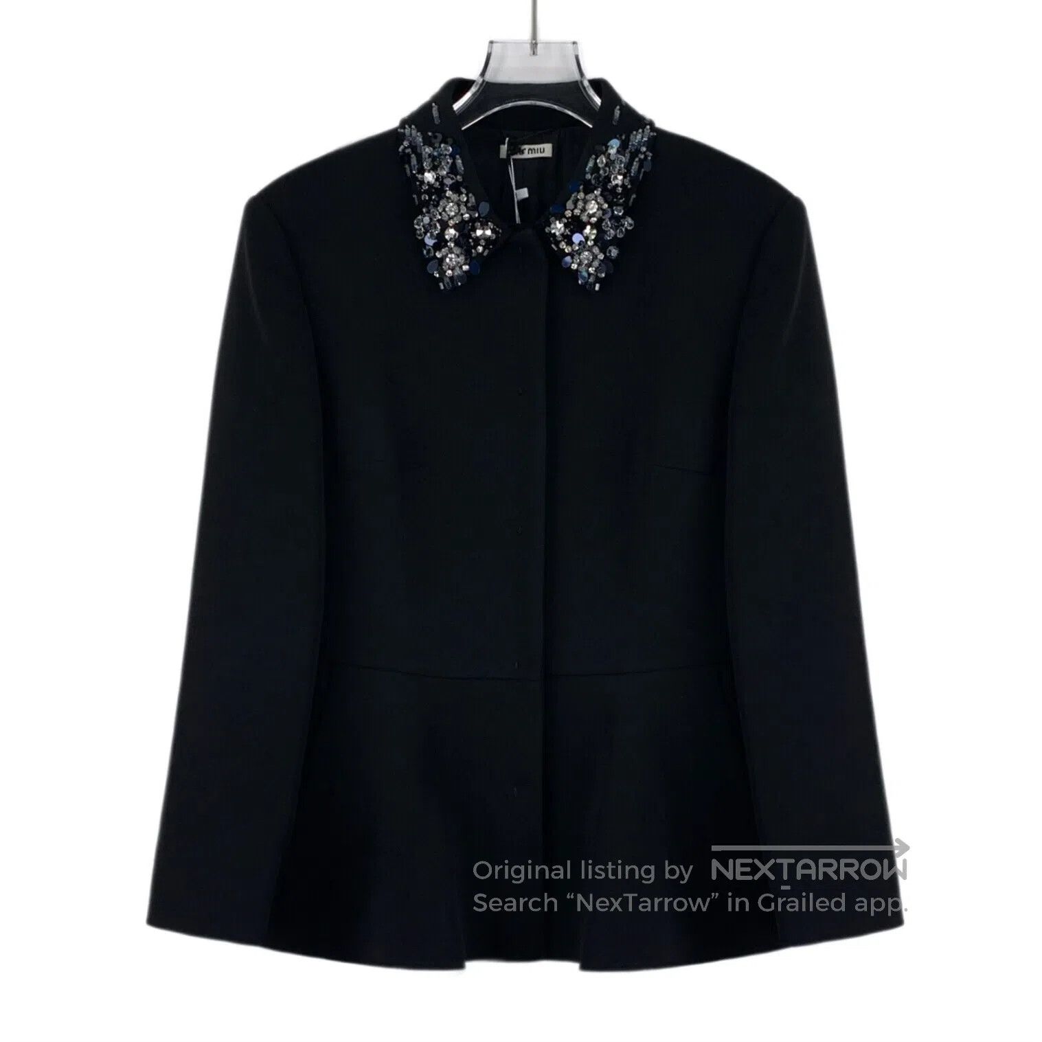 Miu Miu Miu Miu Black beaded sequin collar long-sleeve jacket| Size XS / US 0-2 / IT 36-38 - 1 Thumbnail