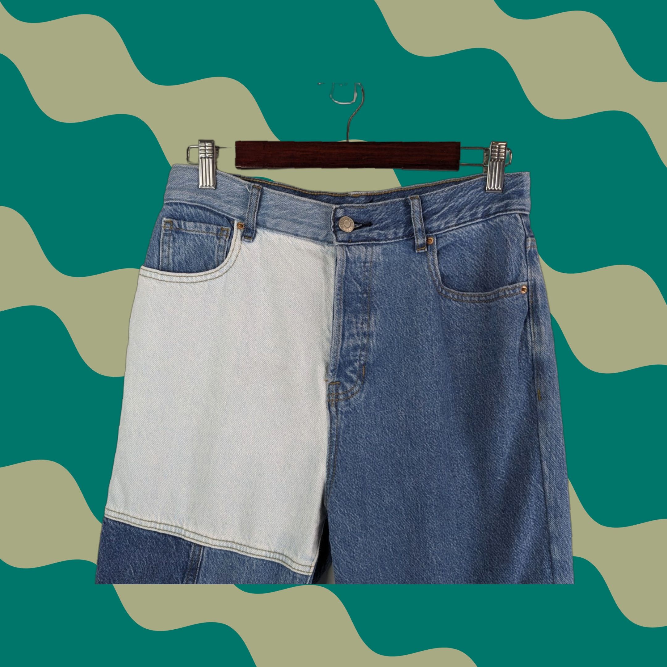 Pacsun PacSun Jeans Women Patchwork Eco Two-Tone Colorblock High Rise Straight Leg Size 28 Blue 100% Cotton Denim Size 28" / US 6 / IT 42 - 1 Thumbnail