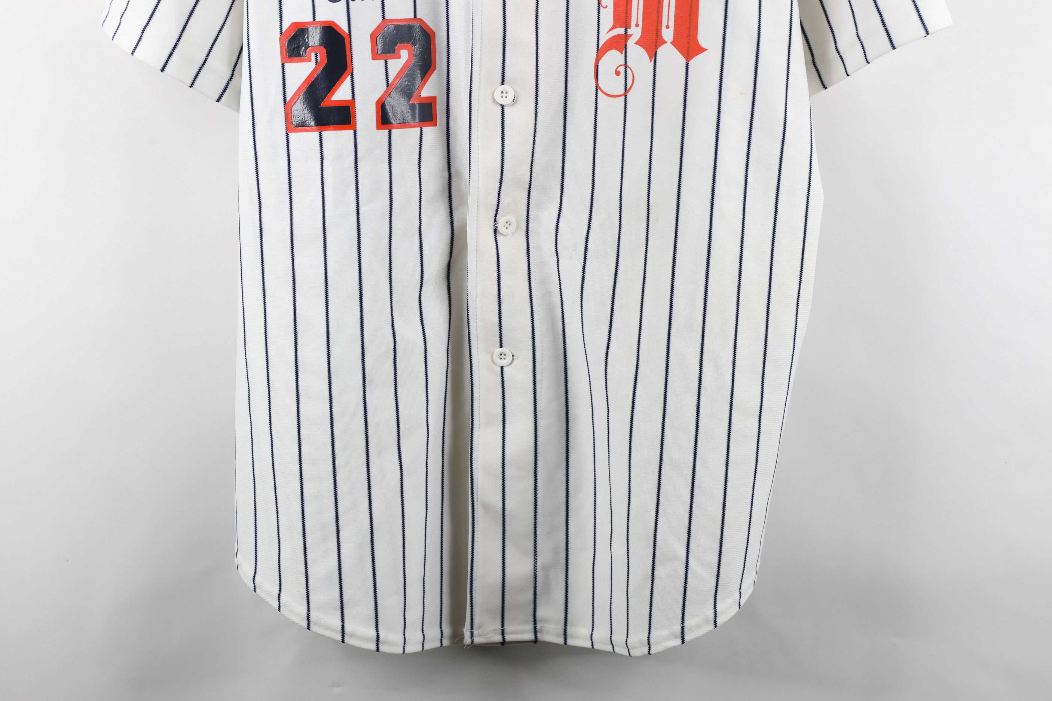 Vintage Vintage 90s Pinstriped Old English M Baseball Jersey USA Size US XL / EU 56 / 4 - 3 Thumbnail