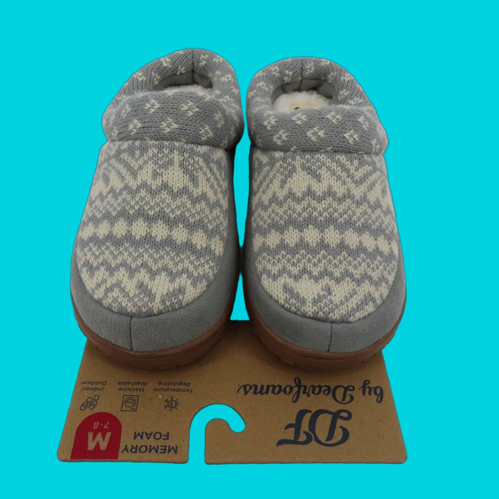 Vintage Dearfoams Slipper Women Medium 7-8 Gray Knit Memory Foam Indoor Outdoor Slip-On New Size M / US 6-8 / IT 42-44 - 1 Thumbnail