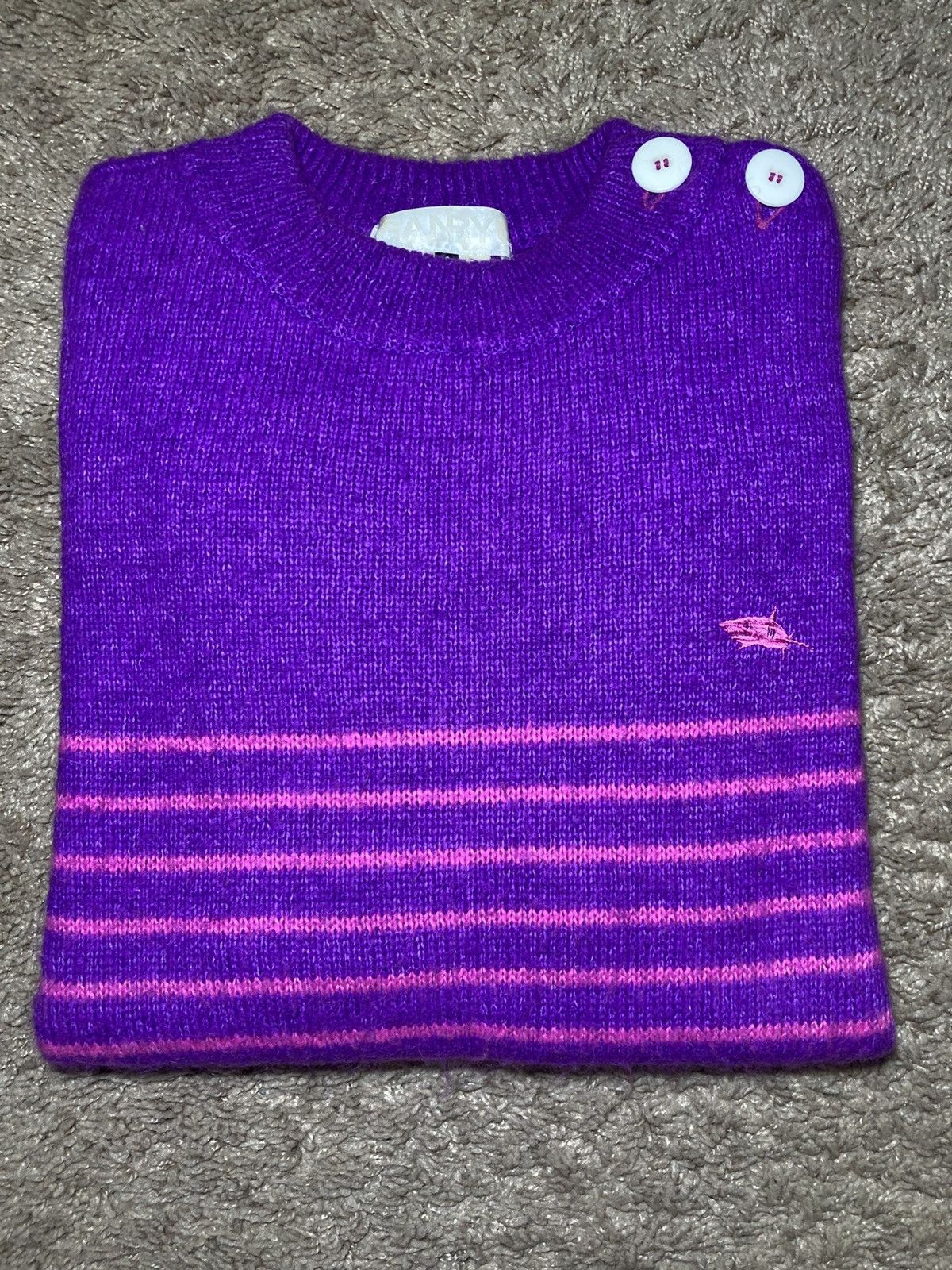 Comme des Garcons × Ganryu 2012 Ganryu Purple Knit Sweater Button Shark Striped Wool Size US S / EU 44-46 / 1 - 1 Thumbnail