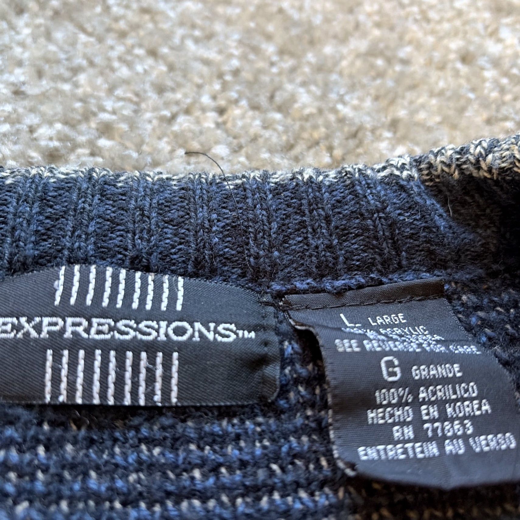 Vintage VINTAGE Expressions Sweater Unisex Adults Large White 90s Multi Pattern Acrylic Knit Pullover Size US L / EU 52-54 / 3 - 6 Thumbnail