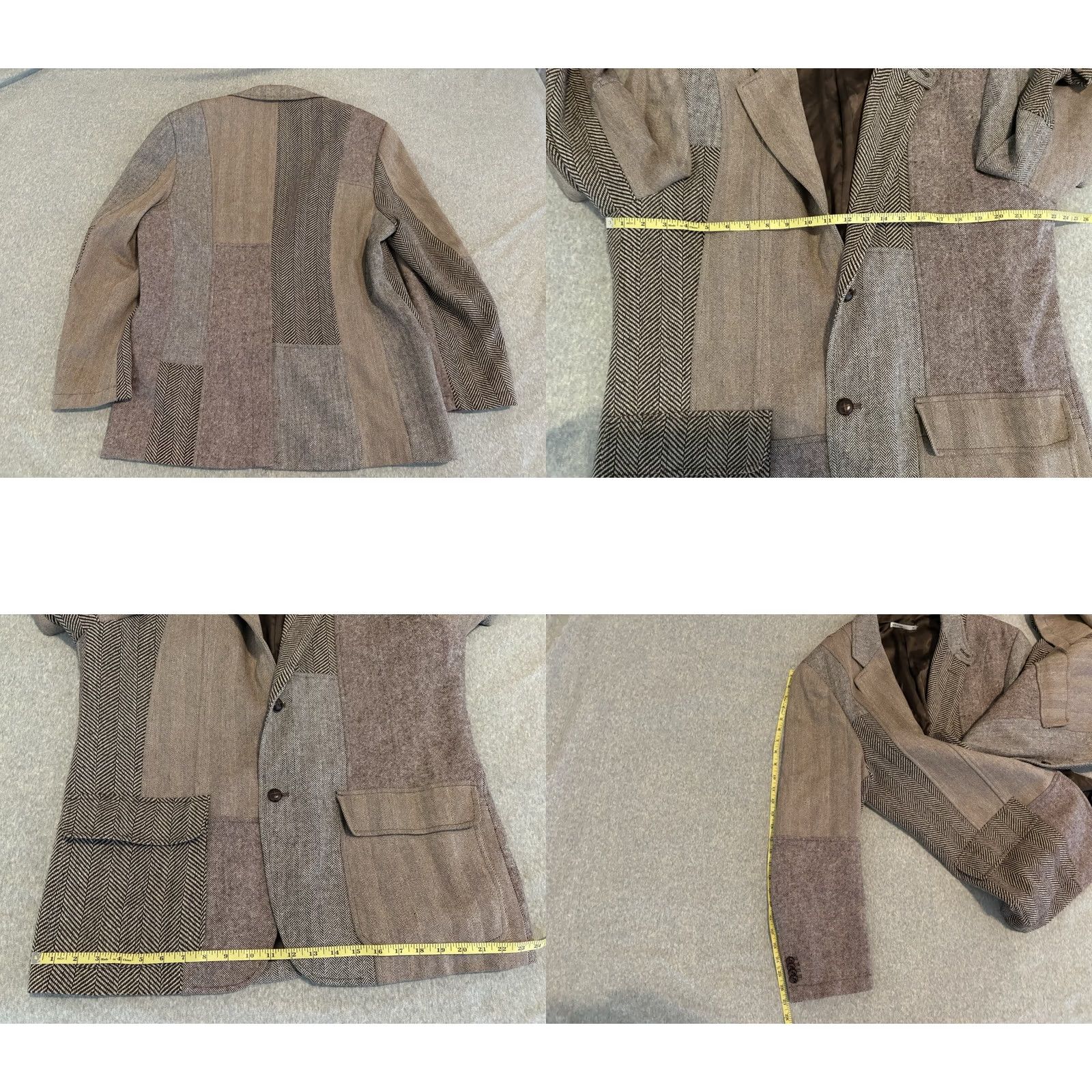 Vintage Marc Ecko Blazer Jacket Mens XL Brown Patchwork Plaid Two Button Coat Sport Coat Regular Length Size 46R - 8 Thumbnail