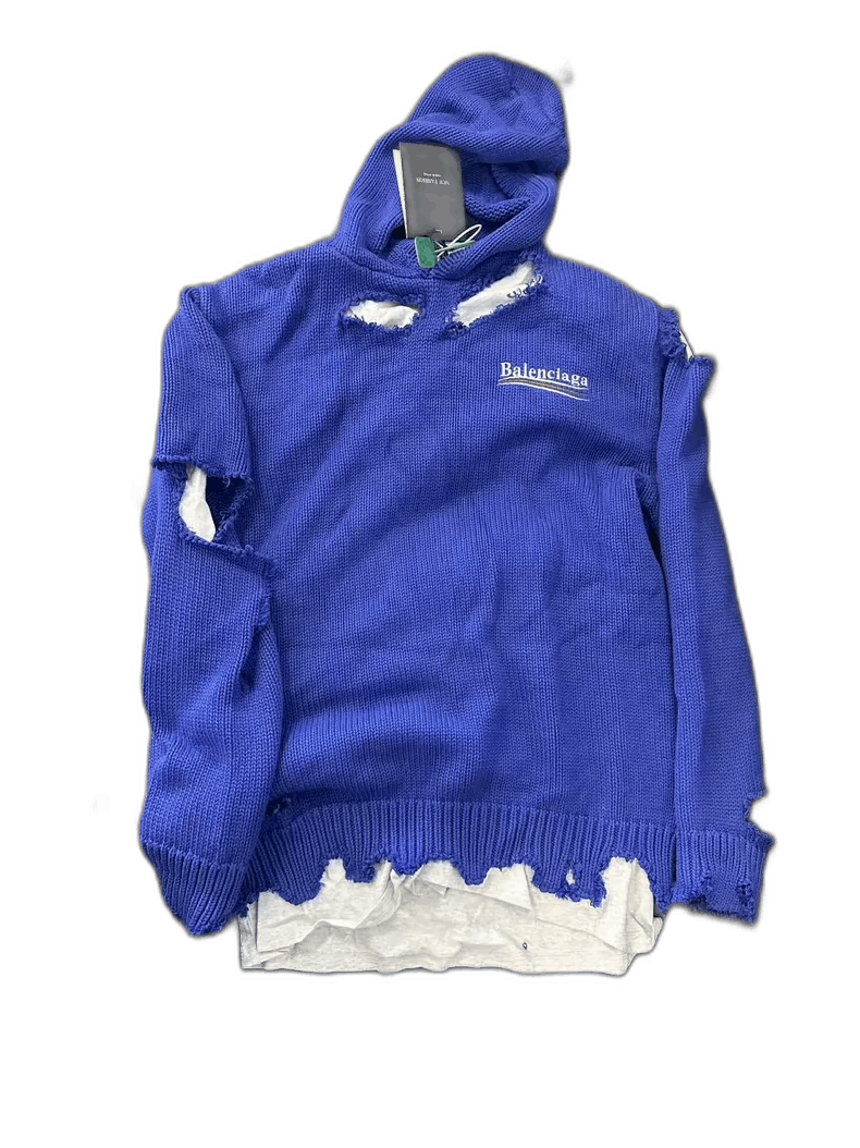 Balenciaga Balenciaga Blue Distressed Embroidered Hoodie-2505 Size US XS / EU 42 / 0 - 1 Thumbnail