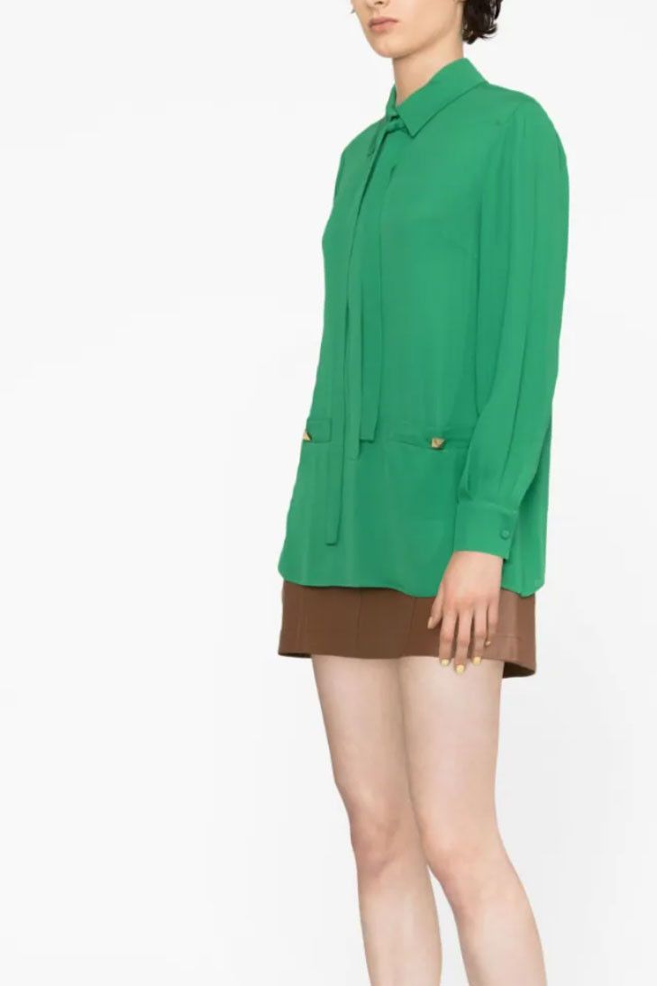 Valentino o1y0326 Silk Shirt in Emerald Green Size XS / US 0-2 / IT 36-38 - 3 Thumbnail