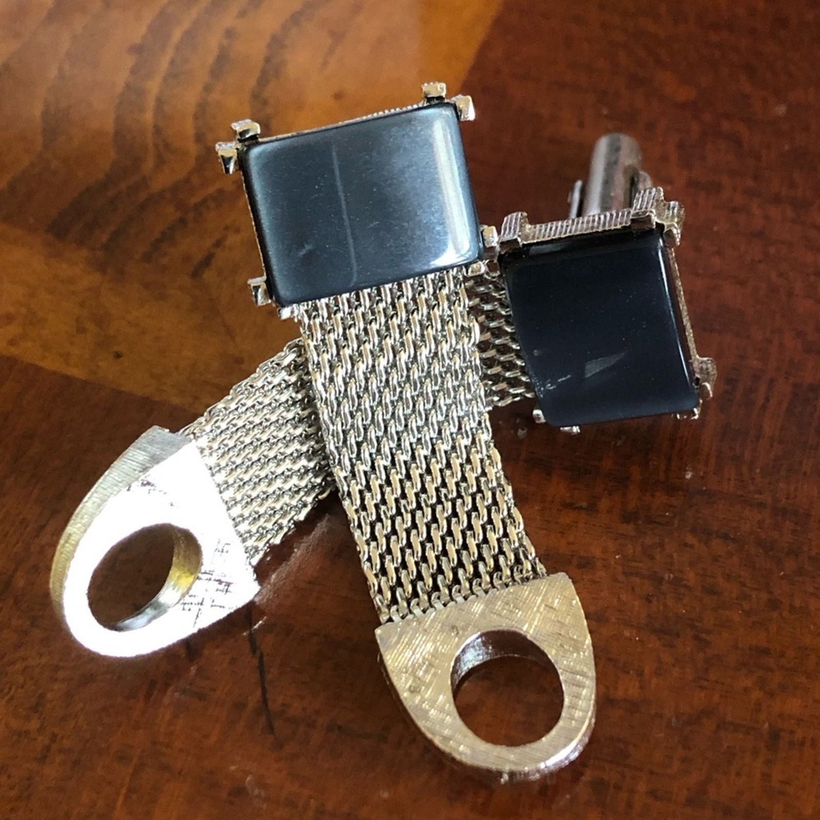 Vintage Vintage Swank hematite silver mesh wrap style cuff links Size ONE SIZE - 10 Thumbnail