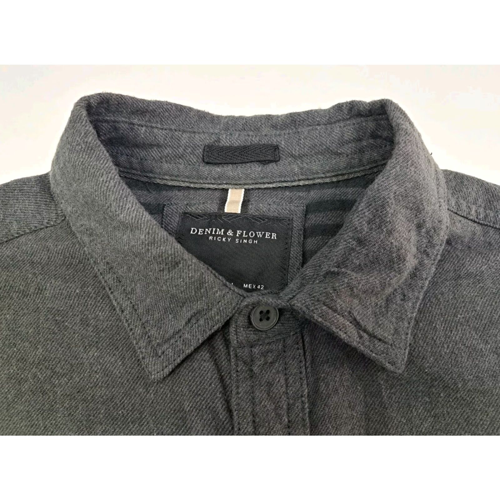 Denime Denim & Flower Shirt Button-Up Flannel L Dark Grey Long Sleeve Mens Regular Collared Pocketed Size US L / EU 52-54 / 3 - 5 Thumbnail