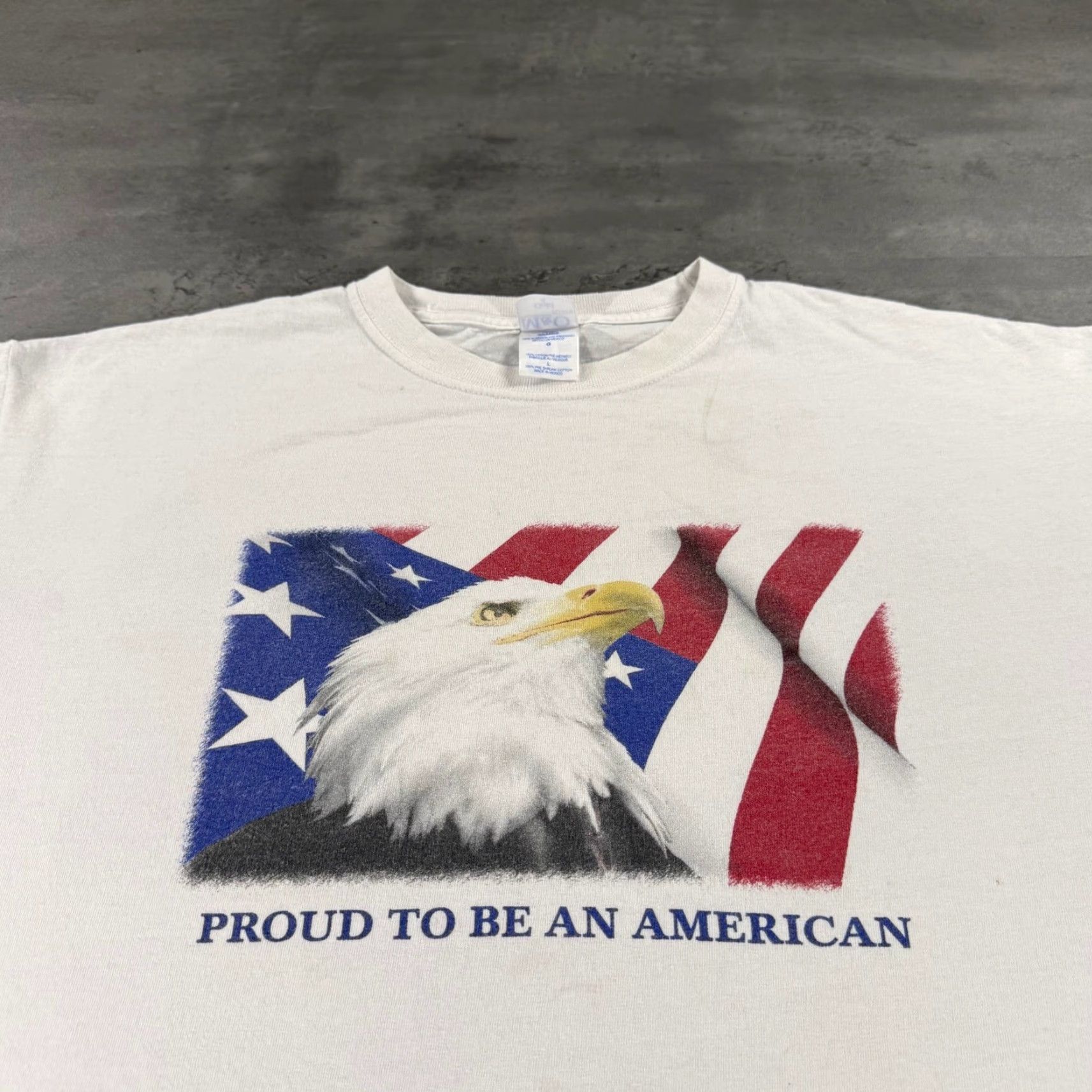 Vintage VINTAGE M&O KNITS T-Shirt Men Graphic Print Patriotic American Eagle Flag Crew Neck Short Sleeve White L Size US L / EU 52-54 / 3 - 2 Thumbnail