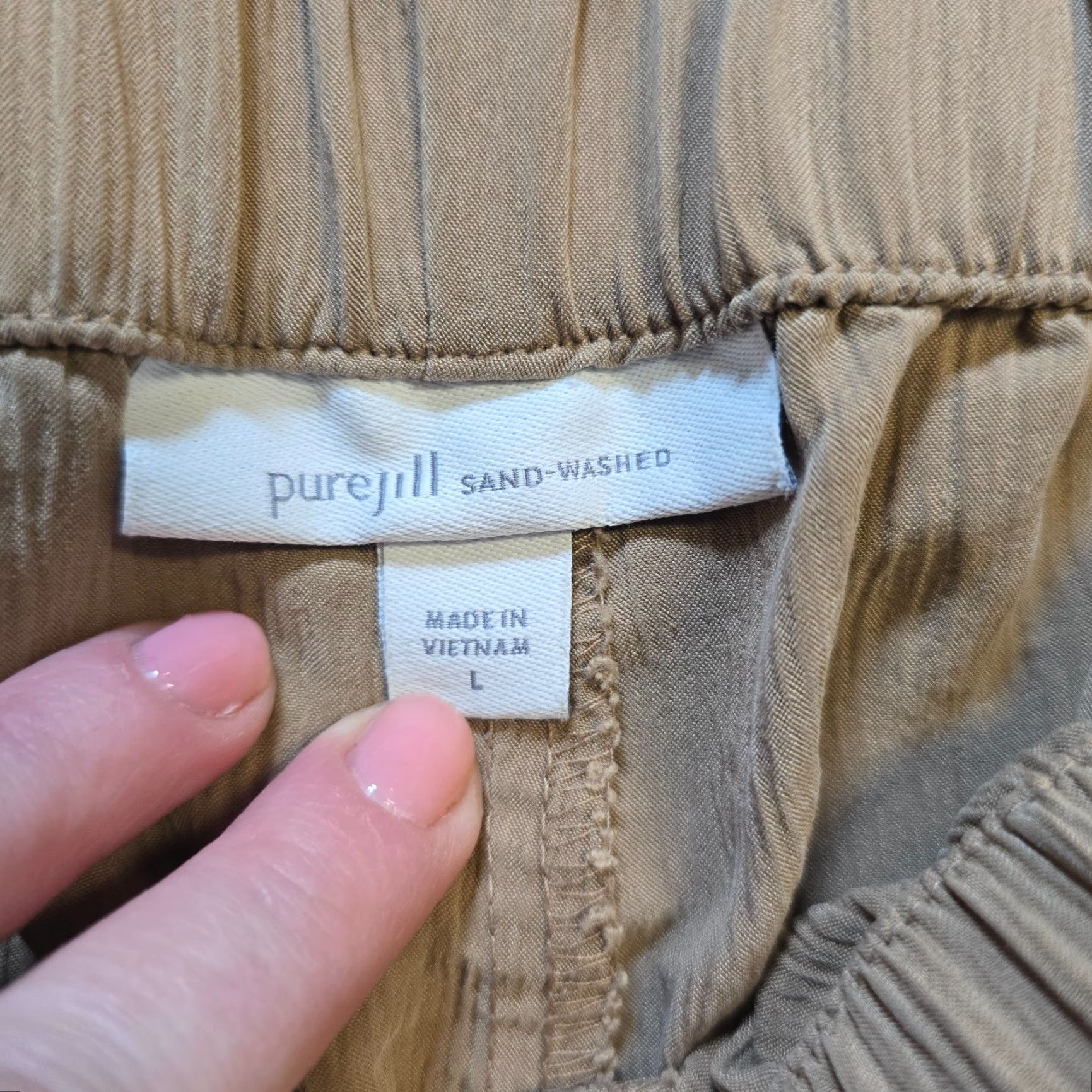 J. Jill J Jill Pants Womens Large Tan Sand Washed Textured Crop Wide-Leg Casual Knit Twill Elastic Waist Size 24" / US 00 / IT 34 - 4 Thumbnail