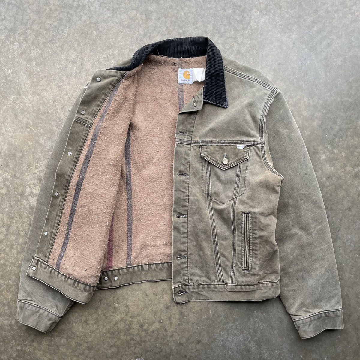 Carhartt × Vintage Vintage Carhartt Trucker Jacket Blanket Lined Faded Detroit Size US L / EU 52-54 / 3 - 4 Thumbnail