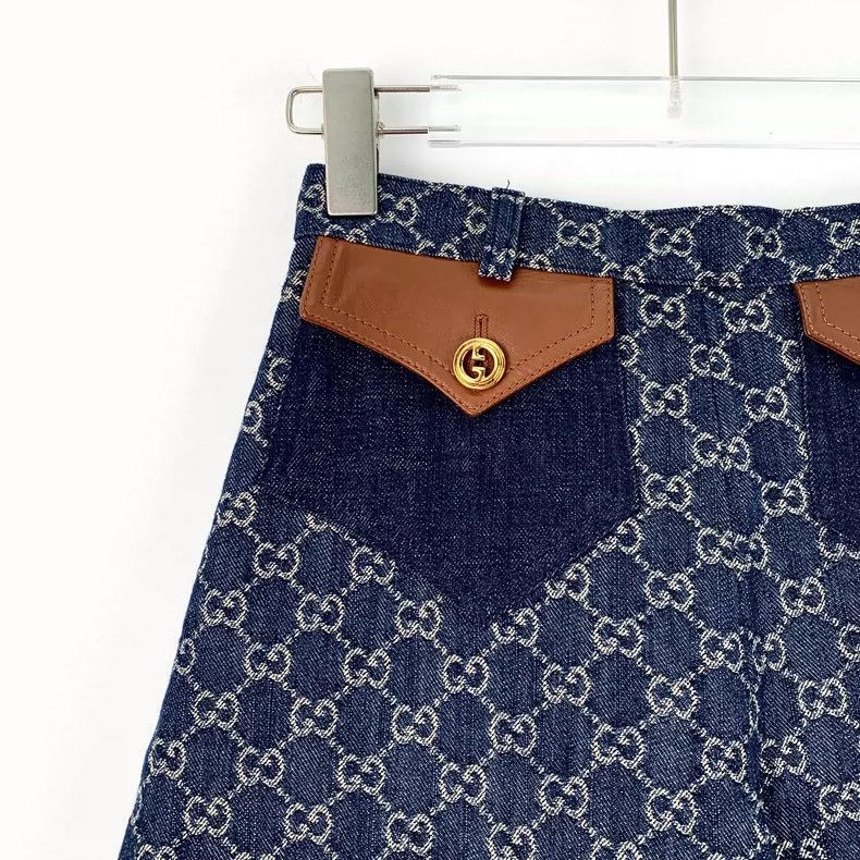Gucci Gucci Blue Logo Print Denim Shorts-2505 Size 35" - 3 Thumbnail
