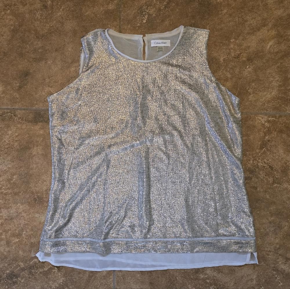 Calvin Klein Gold Champagne Detailed CK Dressy Tank Size L / US 10 / IT 46 - 1 Thumbnail