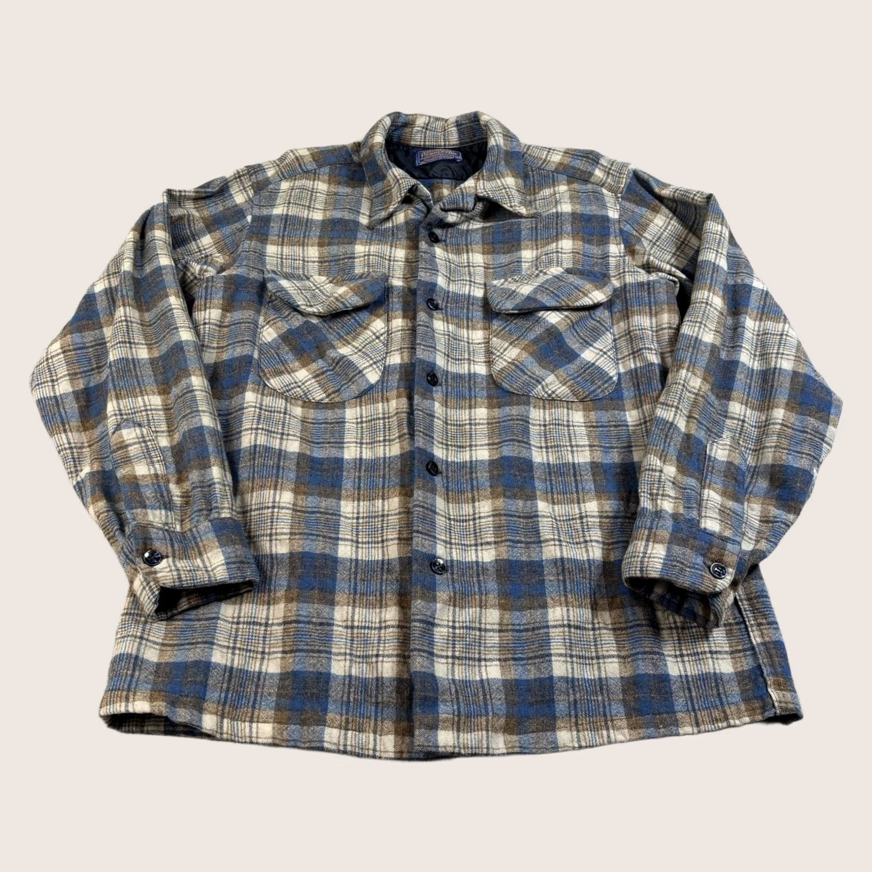 Pendleton VINTAGE Pendleton Wool Shirt Mens M Blue Plaid Shacket 60s 70s Button-Up Long Sleeve Collar Pocketed Pattern Size US M / EU 48-50 / 2 - 1 Thumbnail