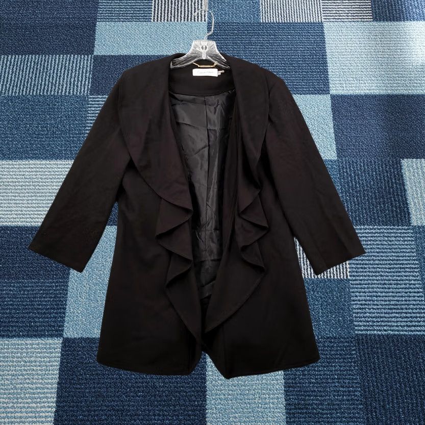 Calvin Klein Calvin Klein Blazer Womens 8 Black Ruffle Jacket Open Front Stretch Formal Size M / US 6-8 / IT 42-44 - 1 Thumbnail