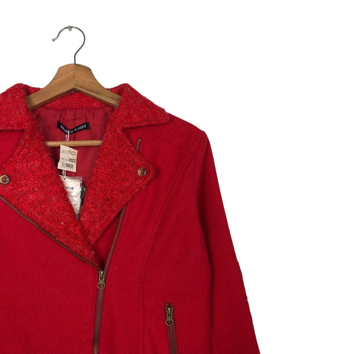 Japanese Brand Frantic Candy Red Wool Moto Jacket with Belt Issey Miyake Size M / US 6-8 / IT 42-44 - 7 Thumbnail