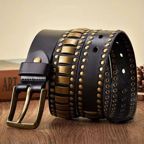 Genuine Leather Horiuchi x Shi 115 cm Rivet Studded Belt Size ONE SIZE - 6 Thumbnail