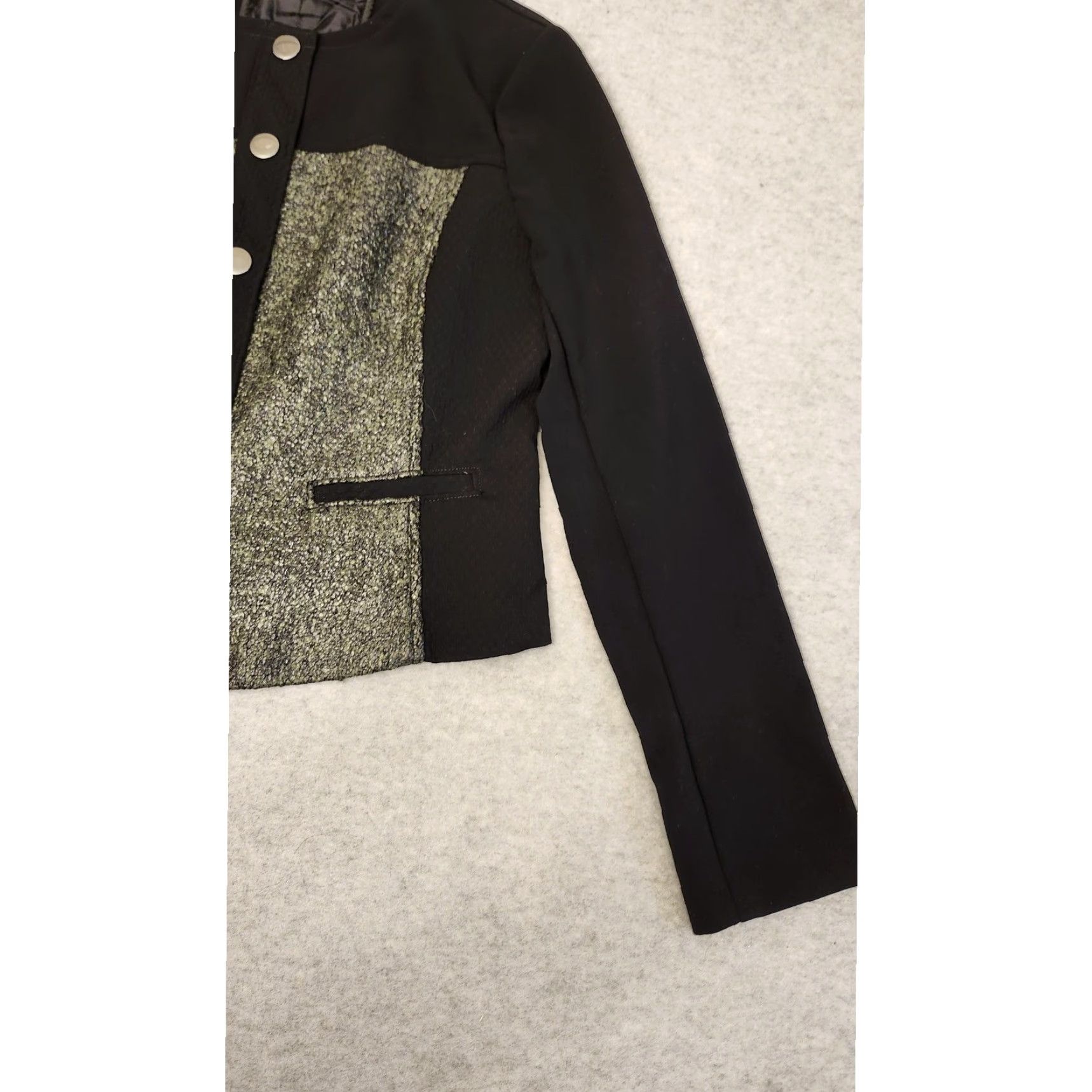 Vintage Cabi Blazer Womens Medium Black Metallic Tweed Snap Front Jacket Style 3036 Size M / US 6-8 / IT 42-44 - 2 Thumbnail