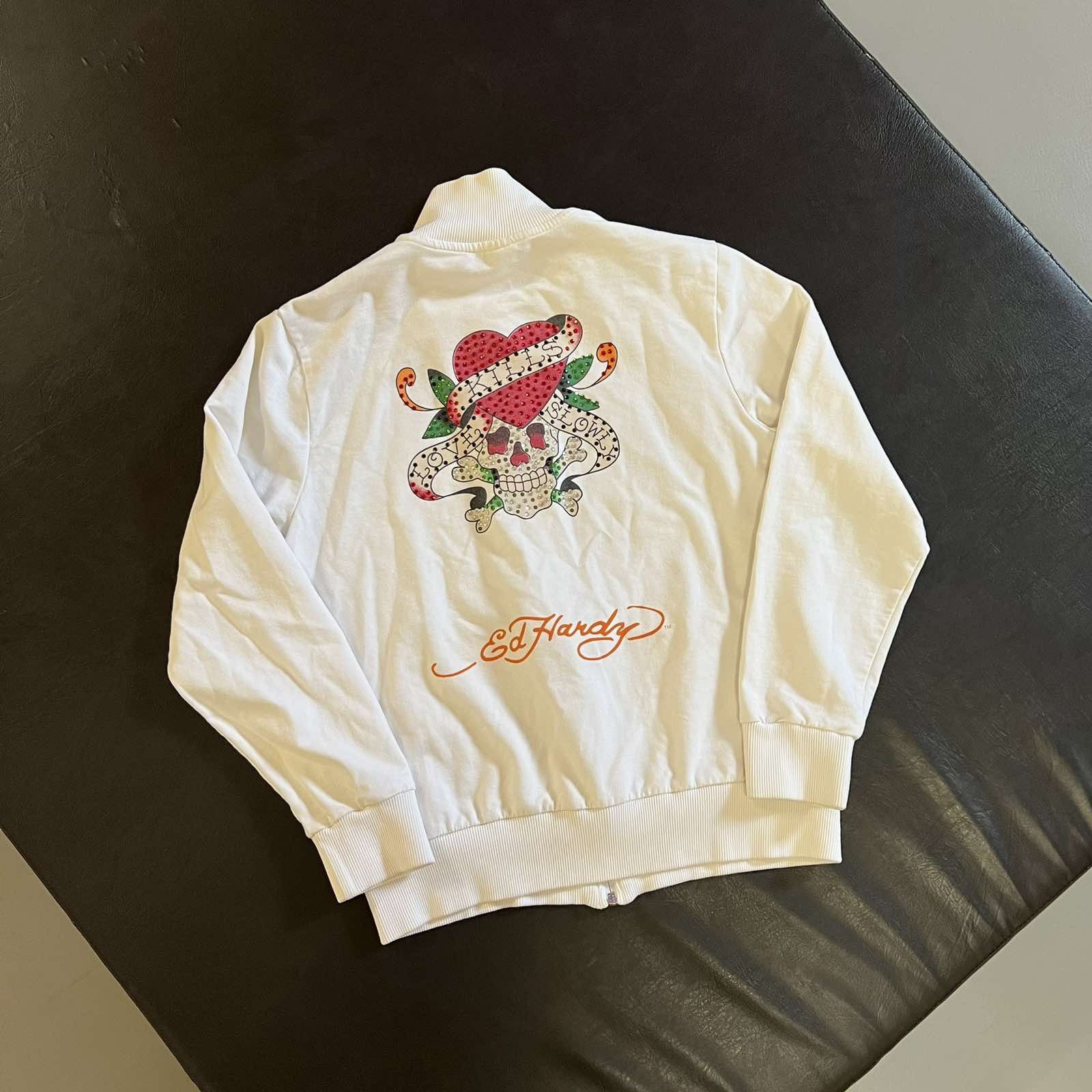 Ed Hardy × Vintage Rare Ed Hardy Zip Sweatshirt Logo All Over Print Size M / US 6-8 / IT 42-44 - 2 Thumbnail