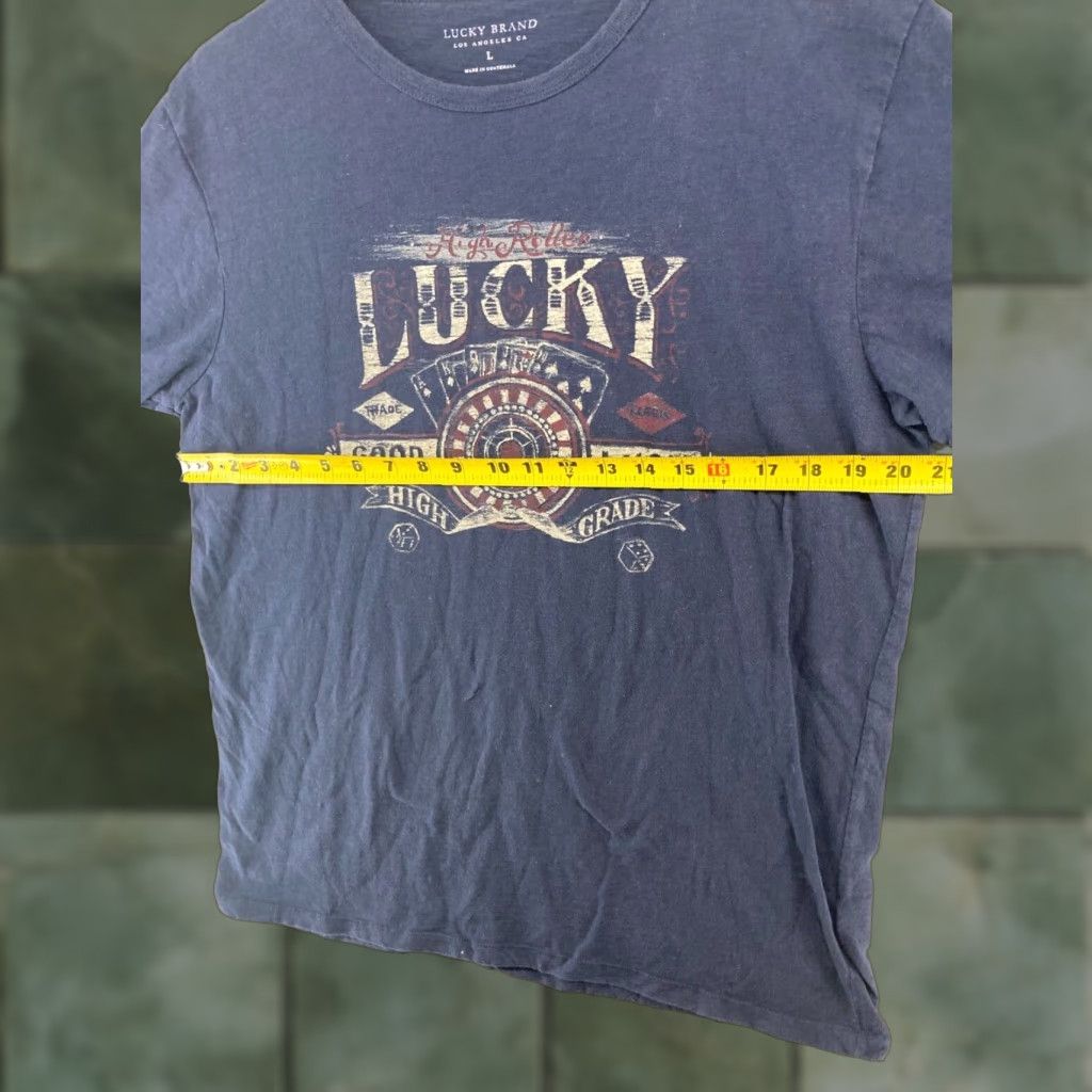 Lucky Brand Lucky Brand Mens TShirt Large Blue High Roller Dice Cards Roulette TShirt Crew Neck Jersey Cotton Graphic Print USA 10s 90s Mens Size US L / EU 52-54 / 3 - 1 Thumbnail
