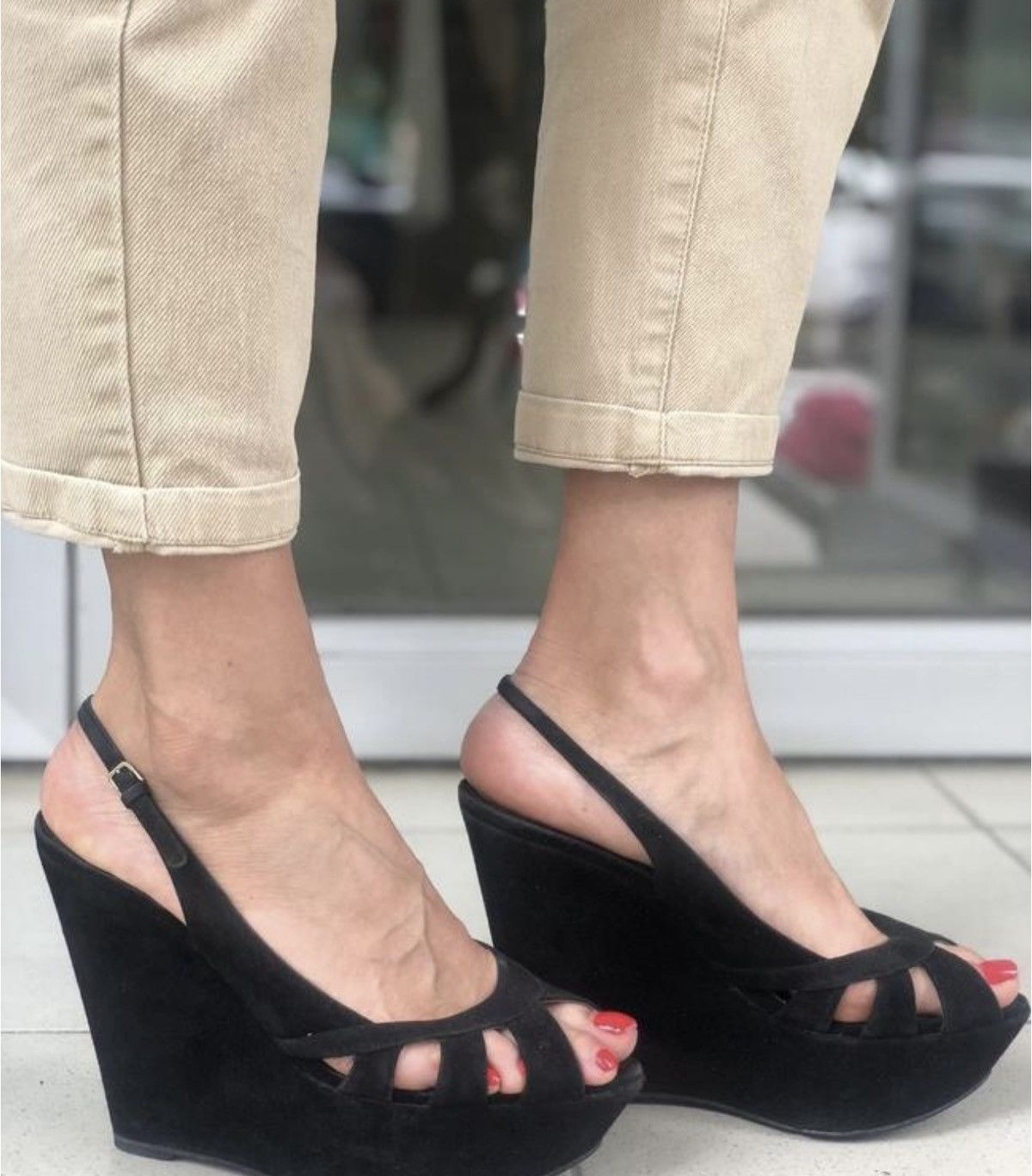 Sergio Rossi black wedge suede sandals Sergio Rossi Size US 8.5 / IT 38.5 - 9 Thumbnail