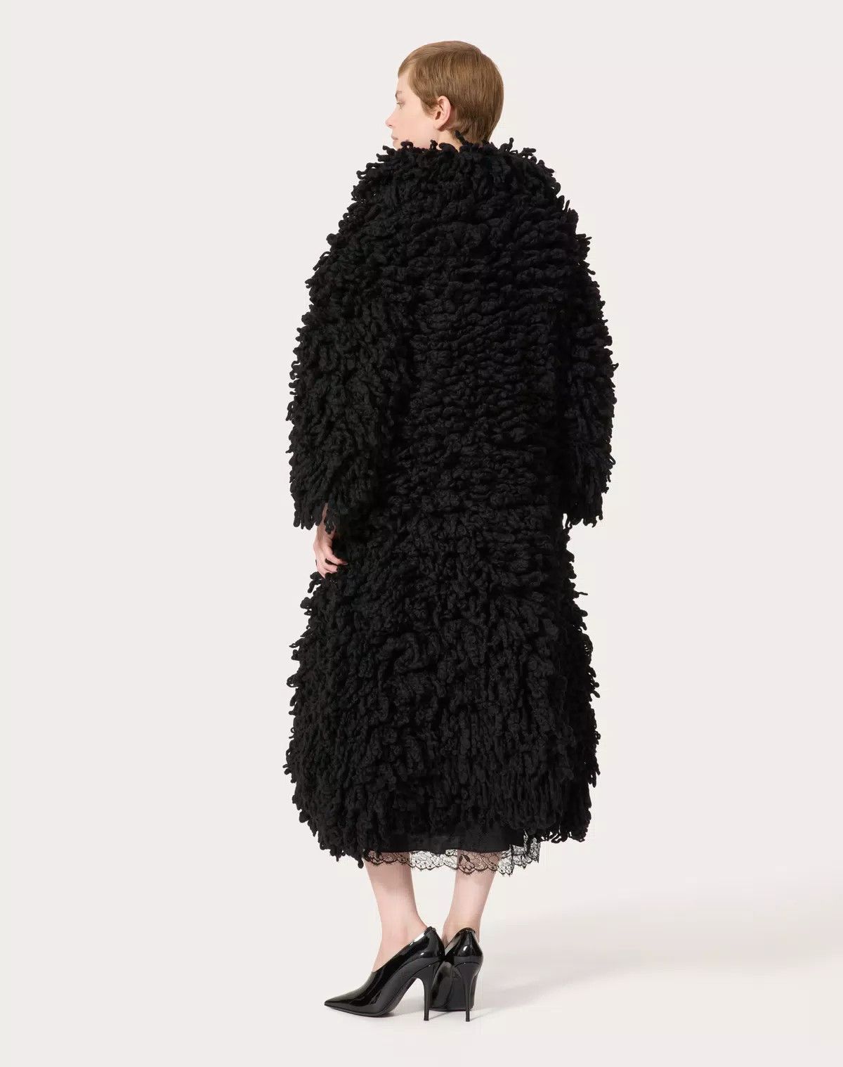 Valentino o1s1wg110426 Wool Knit Coat in Nero Size S / US 4 / IT 40 - 7 Thumbnail