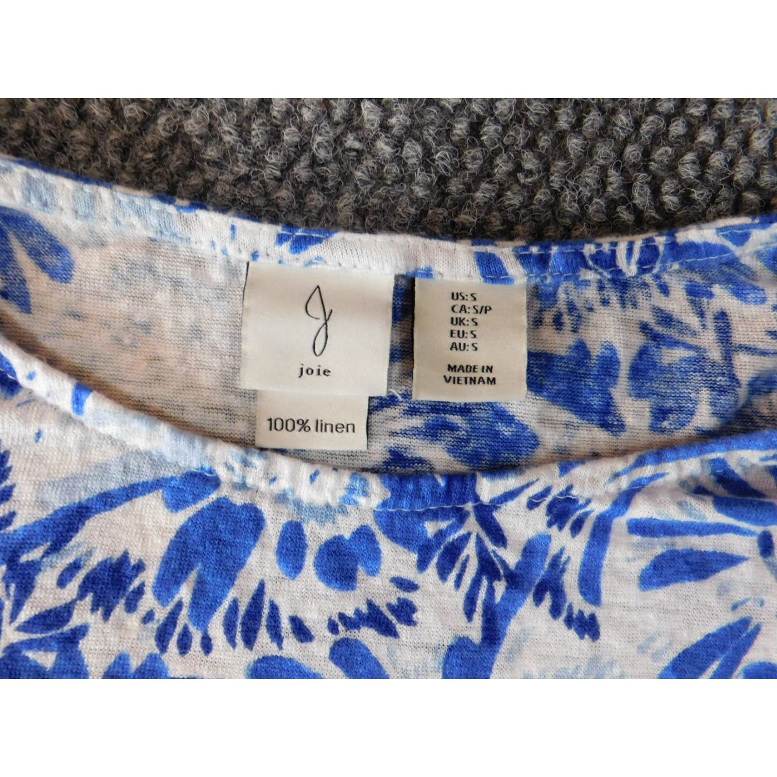 Joie JOIE Blouse Short Sleeve Linen Floral Womens S Blue Round Neck Pullover Casual Designer Basic Size S / US 4 / IT 40 - 6 Thumbnail
