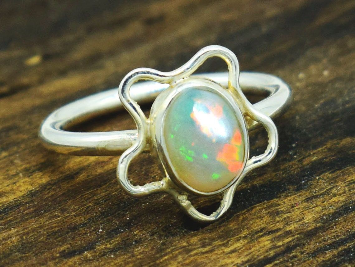 Handmade Natural Ethiopian Opal Ring: Handmade 925 Sterling Silver Size ONE SIZE - 2 Thumbnail