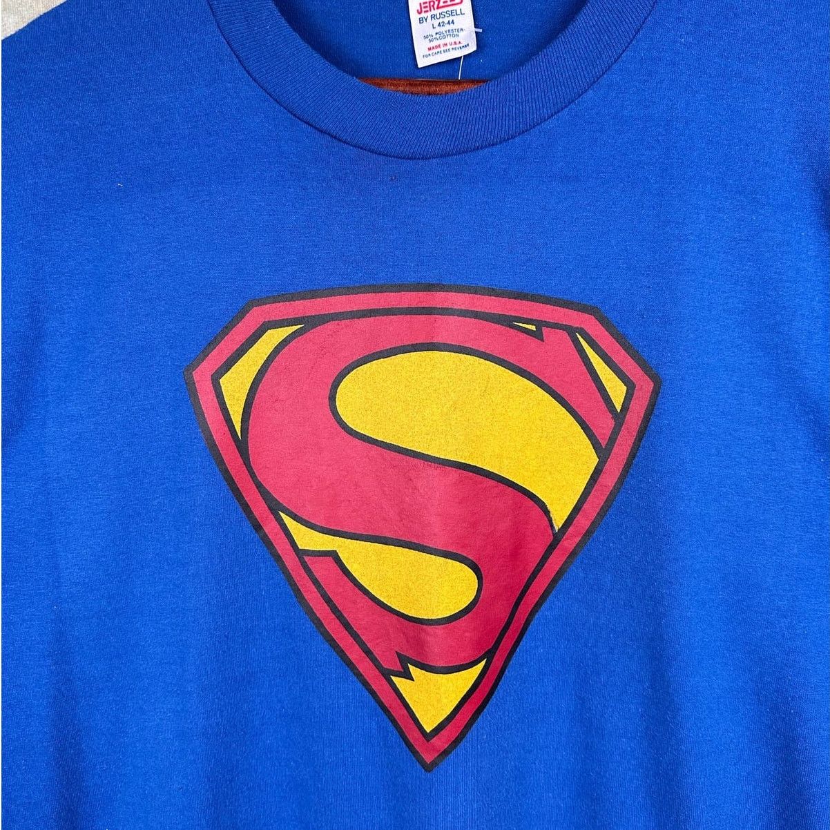 DC Comics × Russell Athletic × Vintage Vintage 80s DC Comics Superman T Shirt Sz L Blue USA Made Size US L / EU 52-54 / 3 - 4 Thumbnail