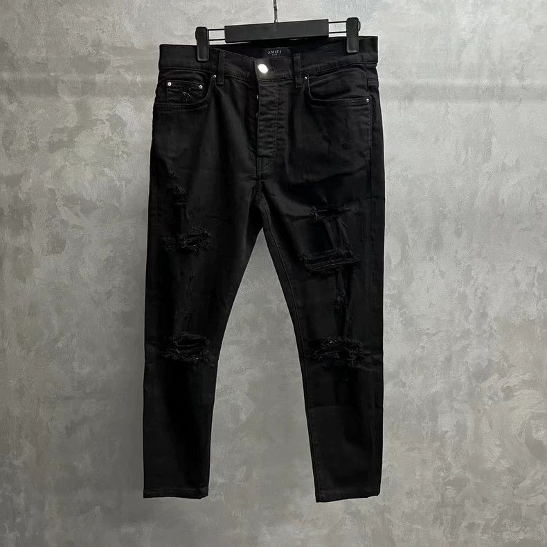 Amiri Amiri The latest black solid color multi-destructive desig Size US 32 / EU 48 - 1 Thumbnail