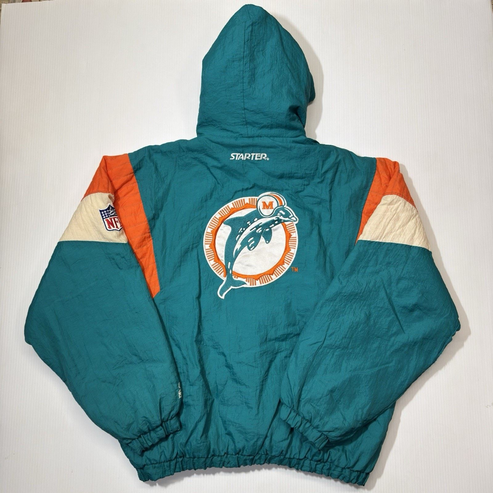 Starter VTG STARTER MIAMI DOLPHINS 1/2 ZIP W HOOD WINTER JACKET XL!! Size US XL / EU 56 / 4 - 7 Thumbnail