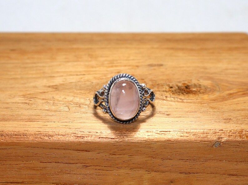 Handmade Handmade Rose Quartz Ring: 925 Silver, January Birthstone Size ONE SIZE - 2 Thumbnail