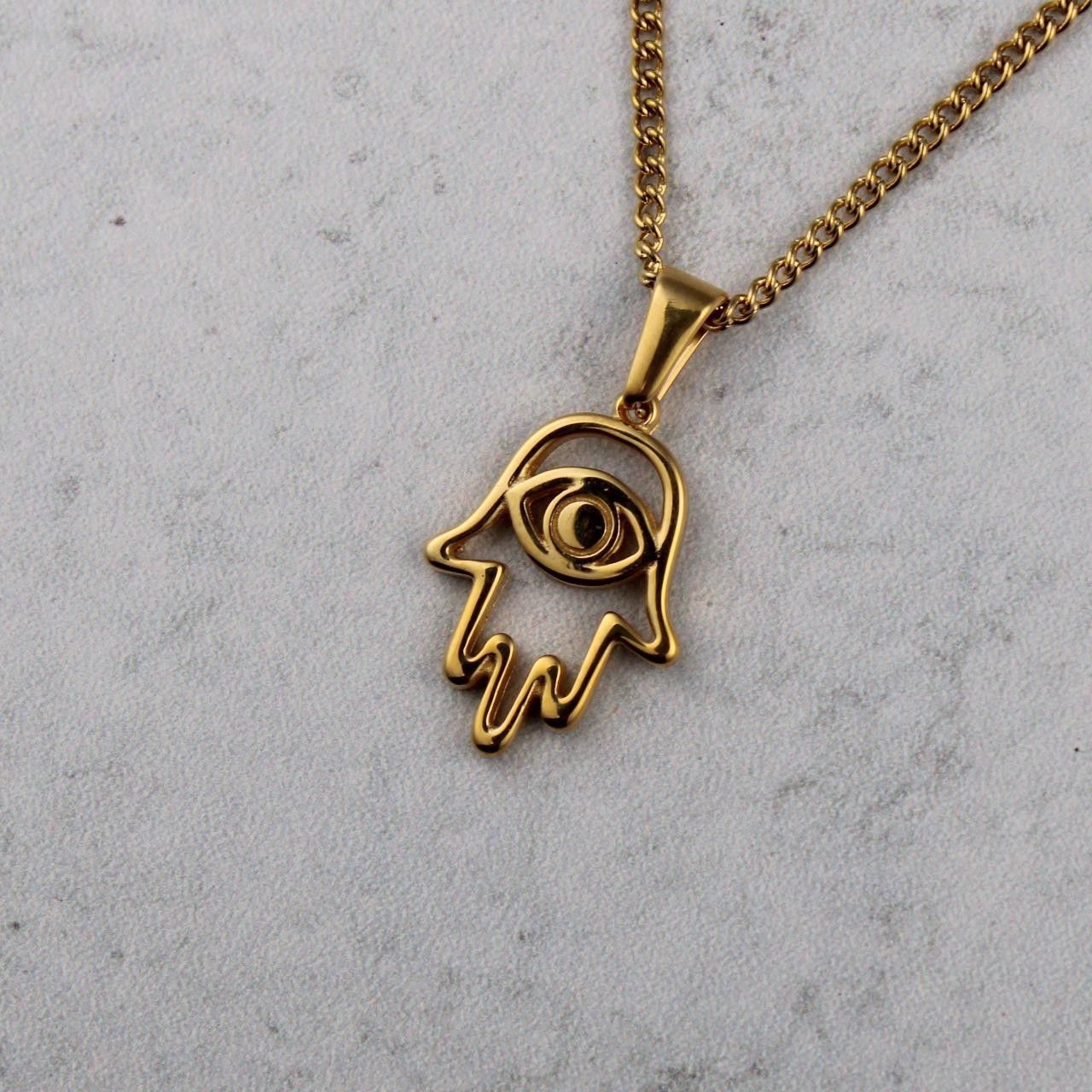 Jewelry Gold Hamsa Evil Eye Pendant Chain Necklace Size ONE SIZE - 1 Thumbnail