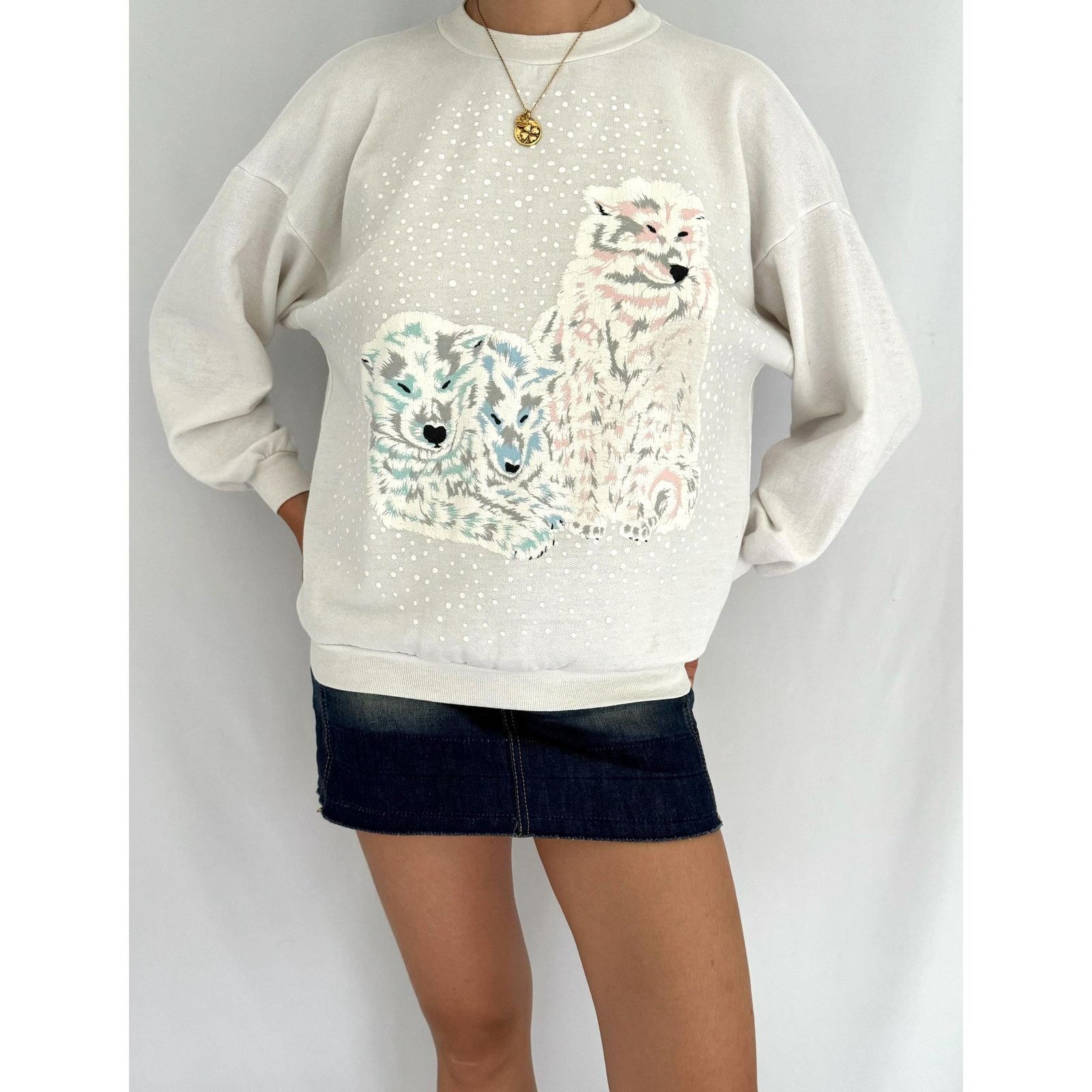 Other 90s vintage white snowy winter wolf graphic pullover sweater Size S / US 4 / IT 40 - 2 Thumbnail