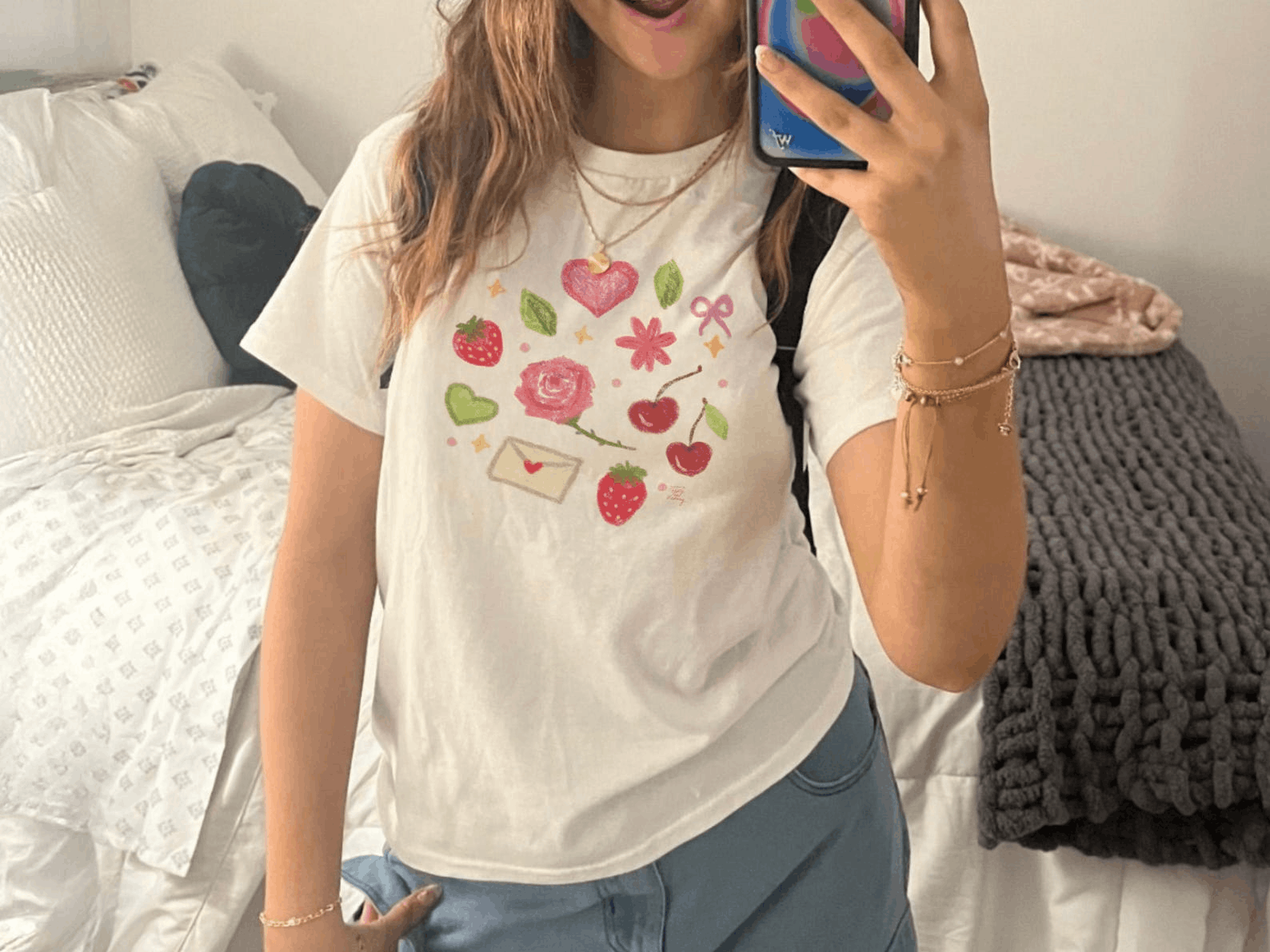 Other Strawberry Doodle Baby Tee – Coquette Cherry Y2K Crop Top Size S / US 4 / IT 40 - 4 Thumbnail