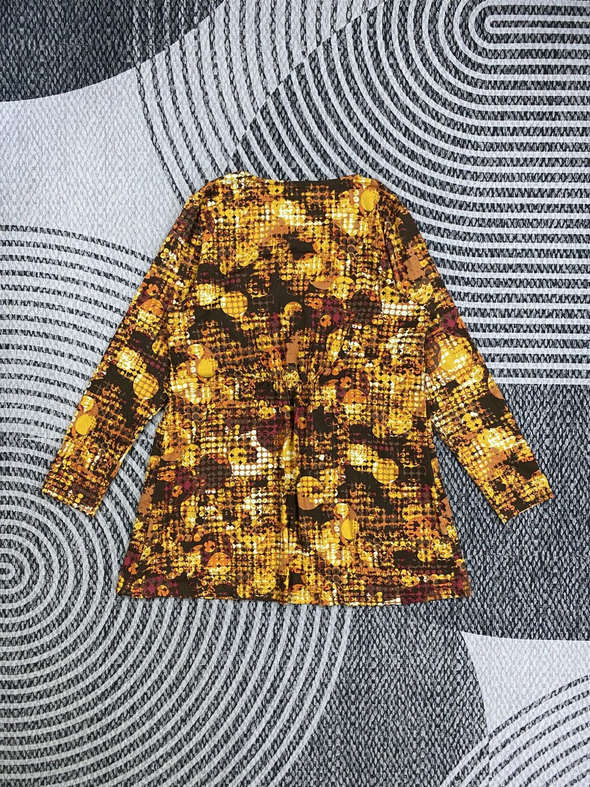 Kansai Yamamoto Vintage 70s Abstract Mustard Blouse Retro Geometric Print Size M / US 6-8 / IT 42-44 - 2 Thumbnail