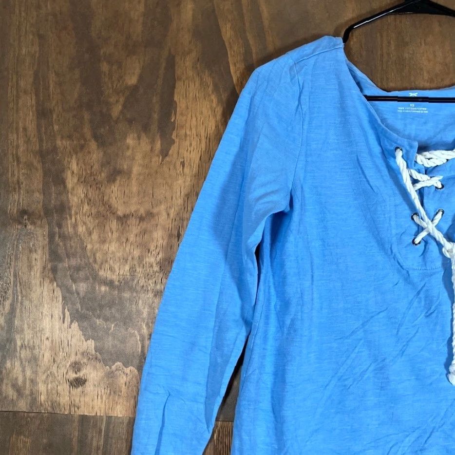 Talbots Talbots Women's Shirt Blue White V-Neck Long Sleeve 100% Cotton XS Casual Everyday Beachwear Shirt Womens Size XS / US 0-2 / IT 36-38 - 4 Thumbnail