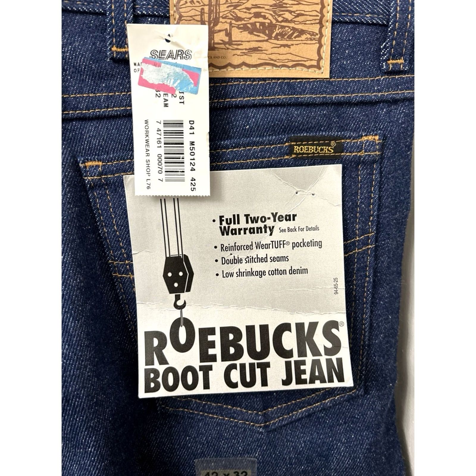 Vintage VTG Roebucks Jeans Mens 42x32 Dark Blue Made In USA Boot Cut NWT Denim YKK 5-Pocket USA Logo Roebucks Wool? Size US 42 / EU 58 - 4 Thumbnail
