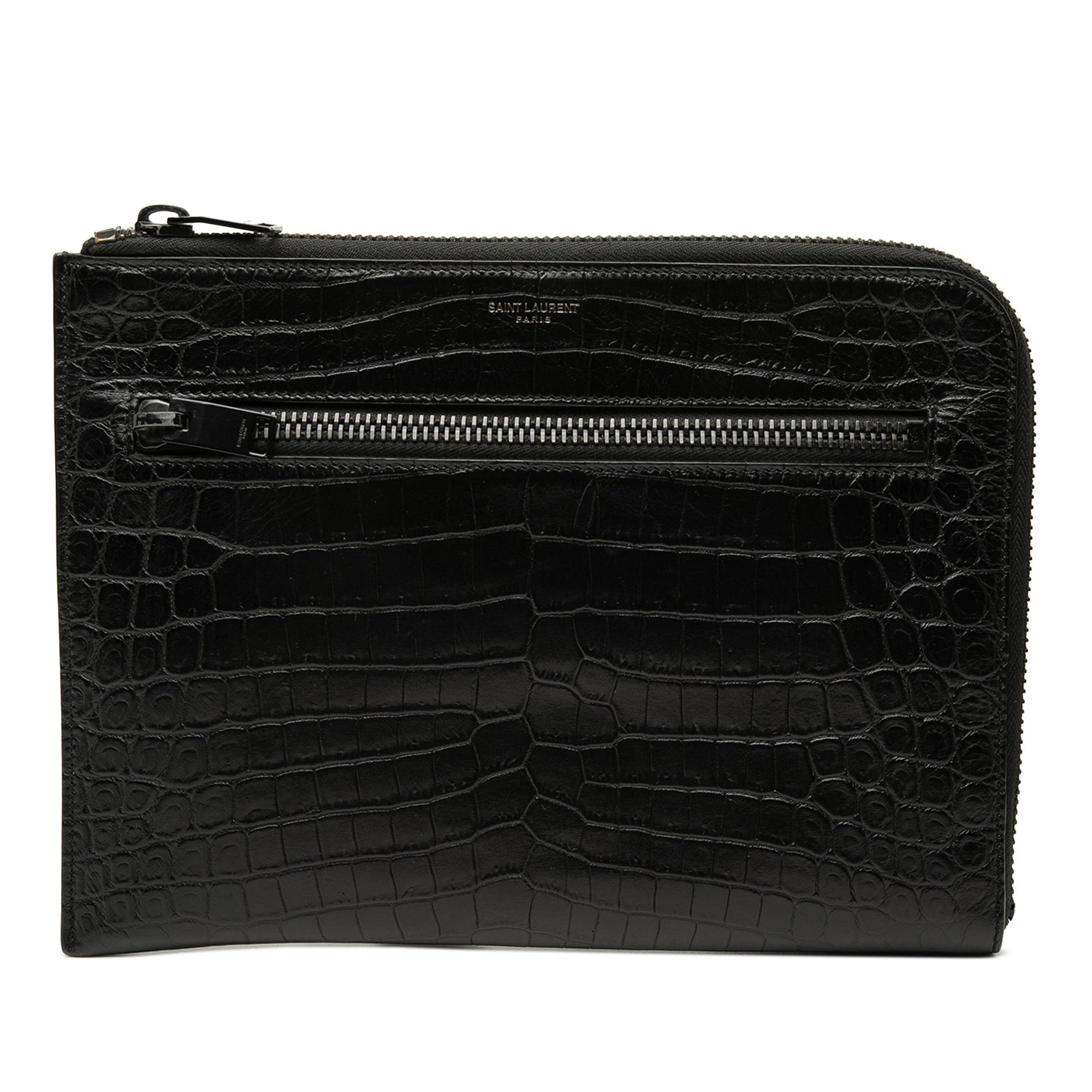 Saint Laurent Paris Croc Embossed Leather Clutch Size ONE SIZE - 1 Thumbnail