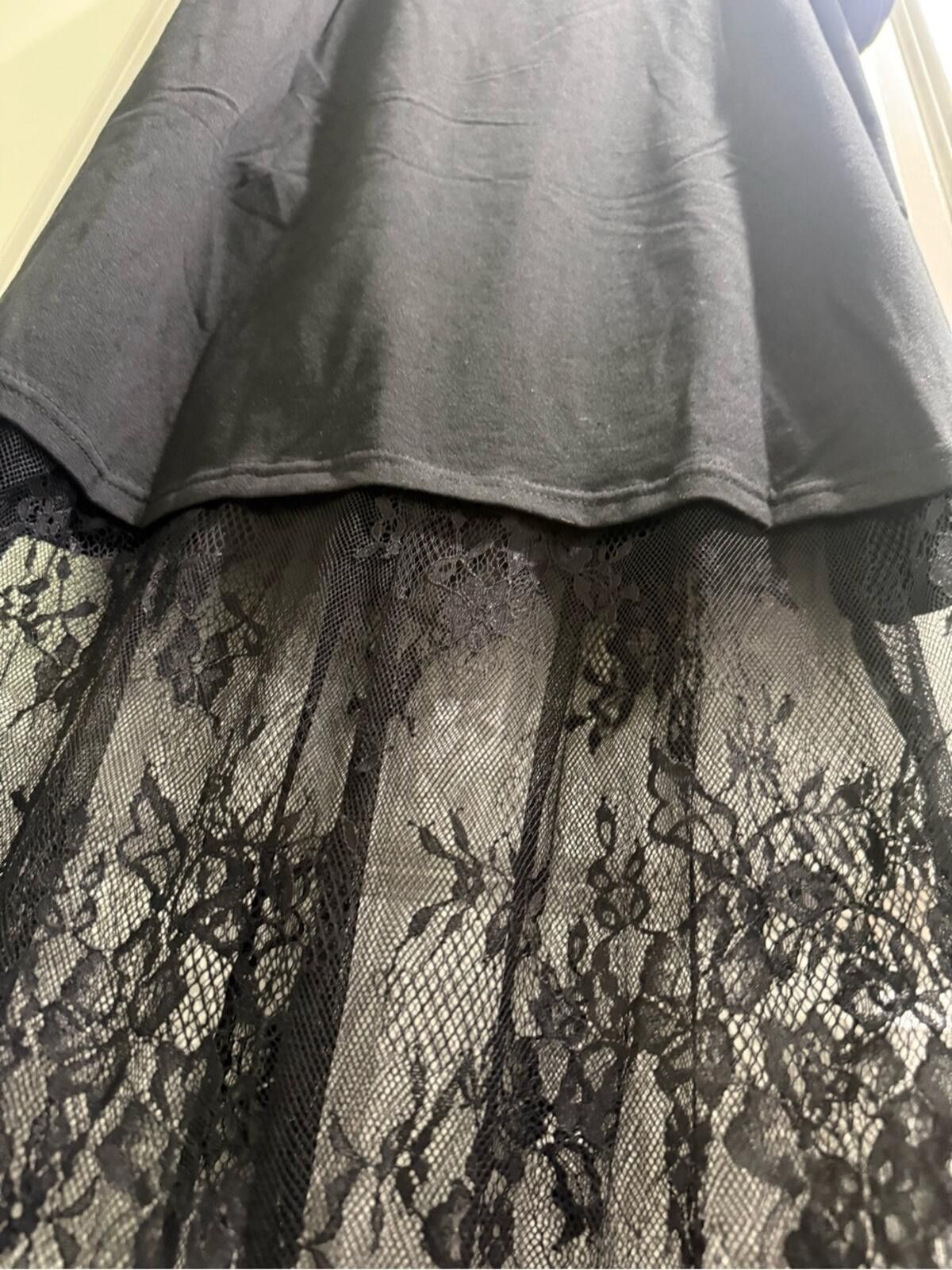 Other Black Short-Sleeve Dress with Sheer Lace Hem Size S / US 4 / IT 40 - 4 Thumbnail