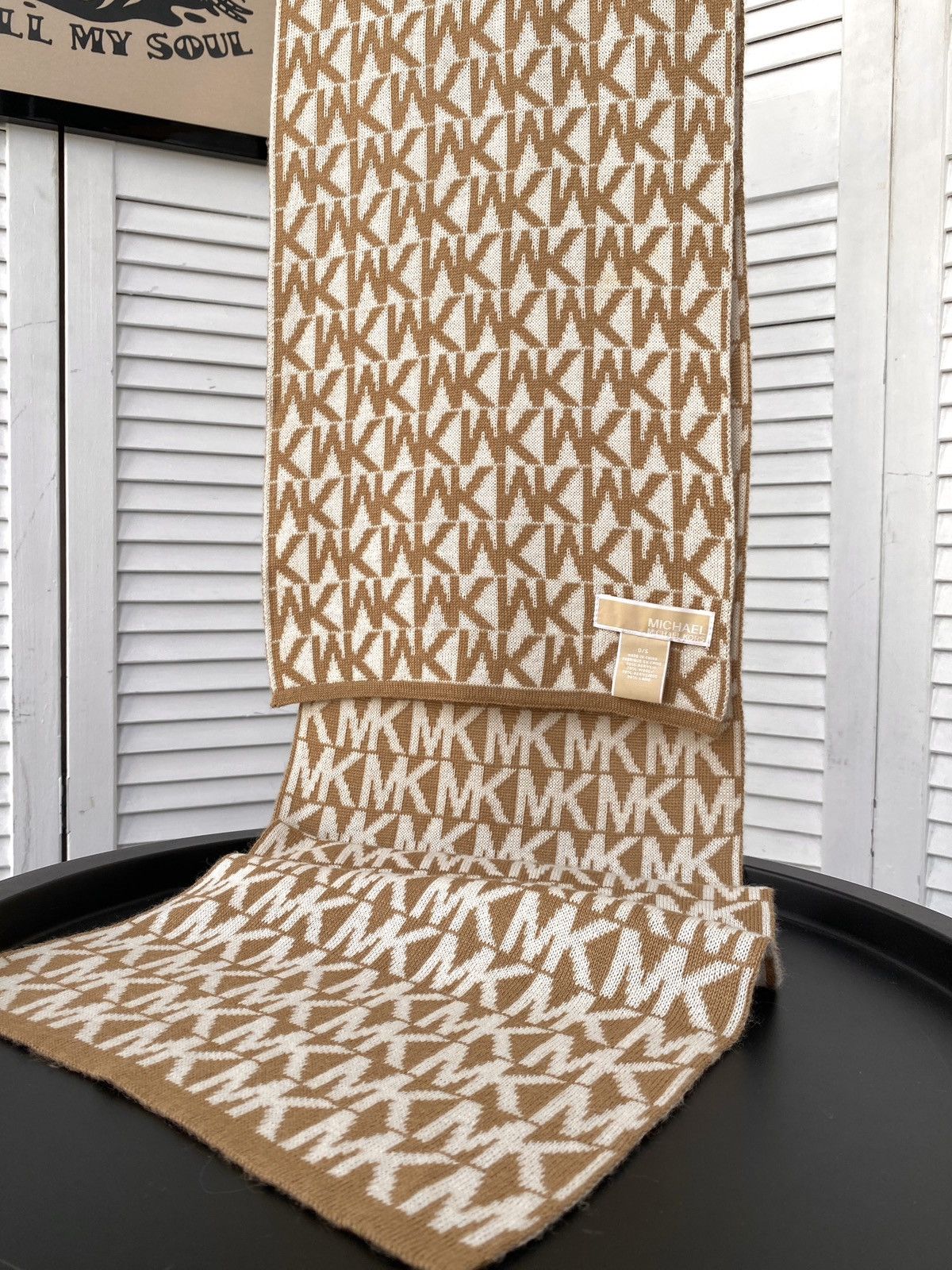 Designer × Michael Kors Michael Kors Wool Monogram MK Scarf Size ONE SIZE - 7 Thumbnail