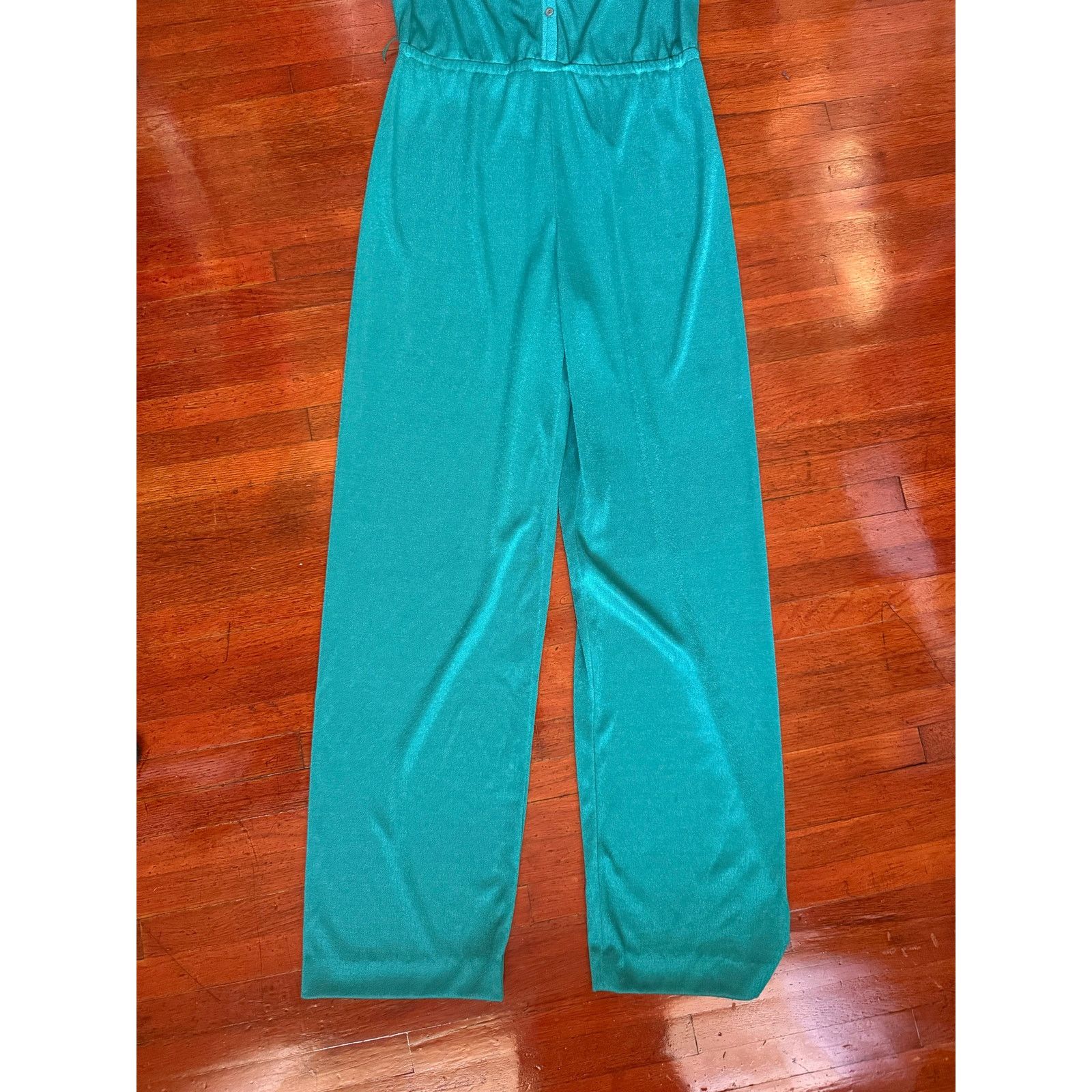 Vintage Vintage 70s Teal Green Jump Suit Med Large One Piece Disco Size 32" / US 10 / IT 46 - 10 Thumbnail