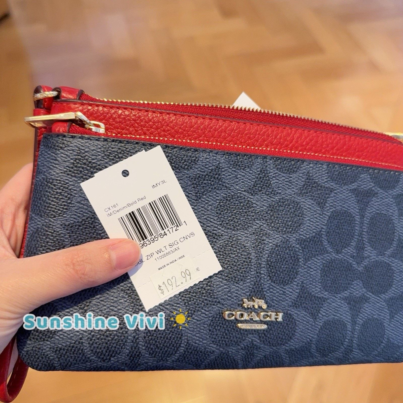 Coach NWT Coach CX161 Double Zip Wallet Wristlet Denim Bold Red Size ONE SIZE - 3 Thumbnail