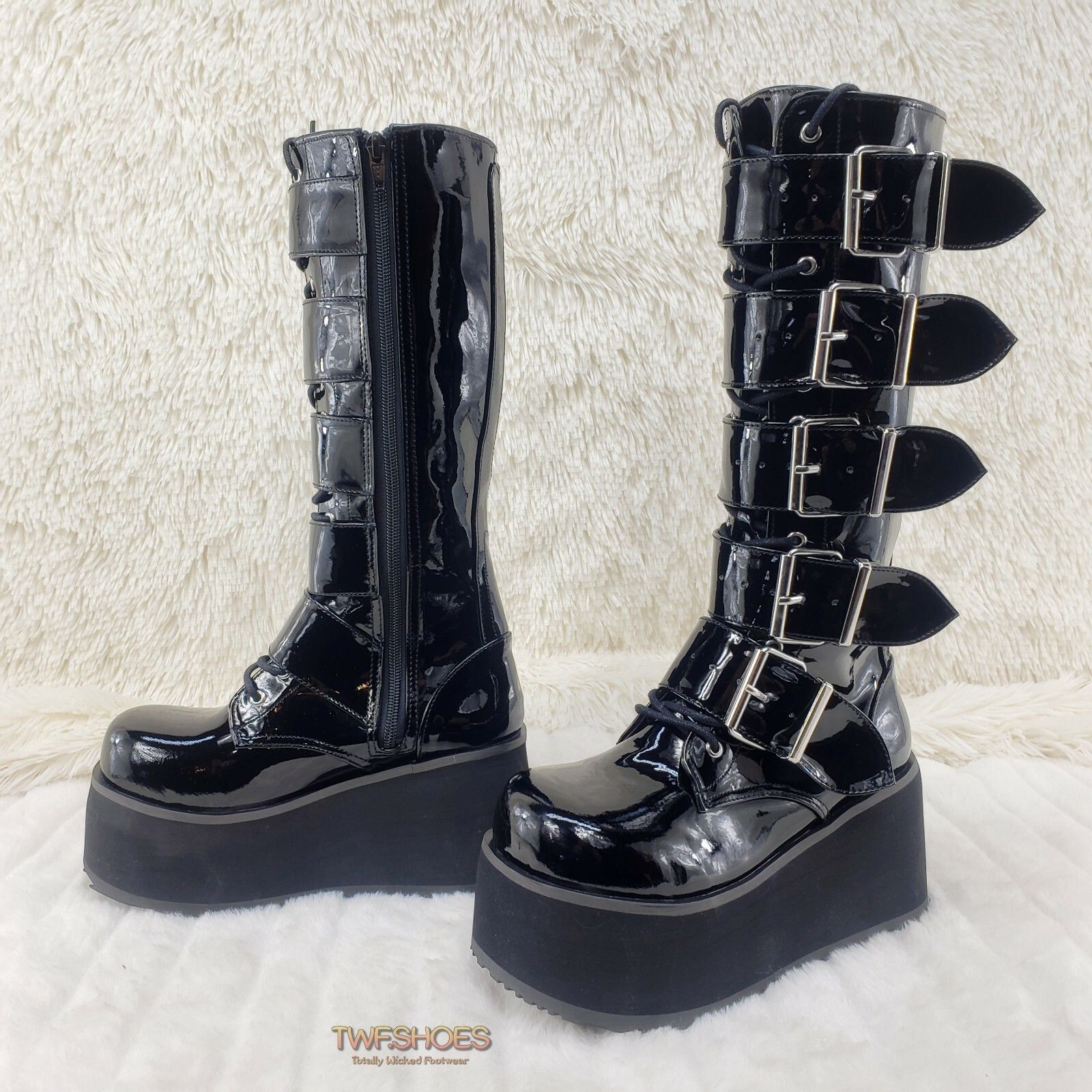 Other DEMONIA Trashville 518 Goth Punk Knee Boots Black Patent Men Size US 9 / EU 42 - 5 Thumbnail