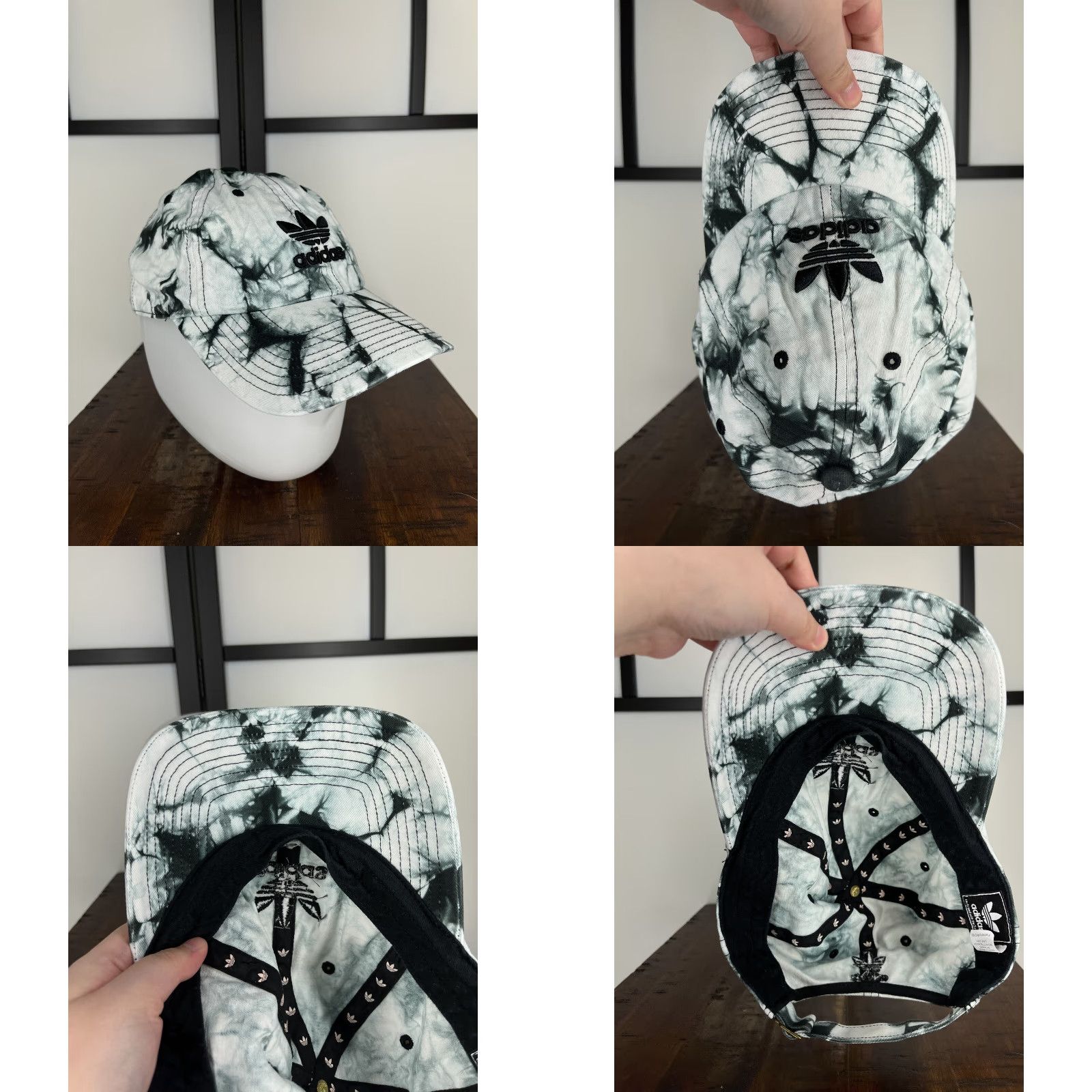 Adidas Adidas Hat Cap Strap Back Adult One Size White Black Tie Dye 100% Cotton Twill Size ONE SIZE - 8 Thumbnail