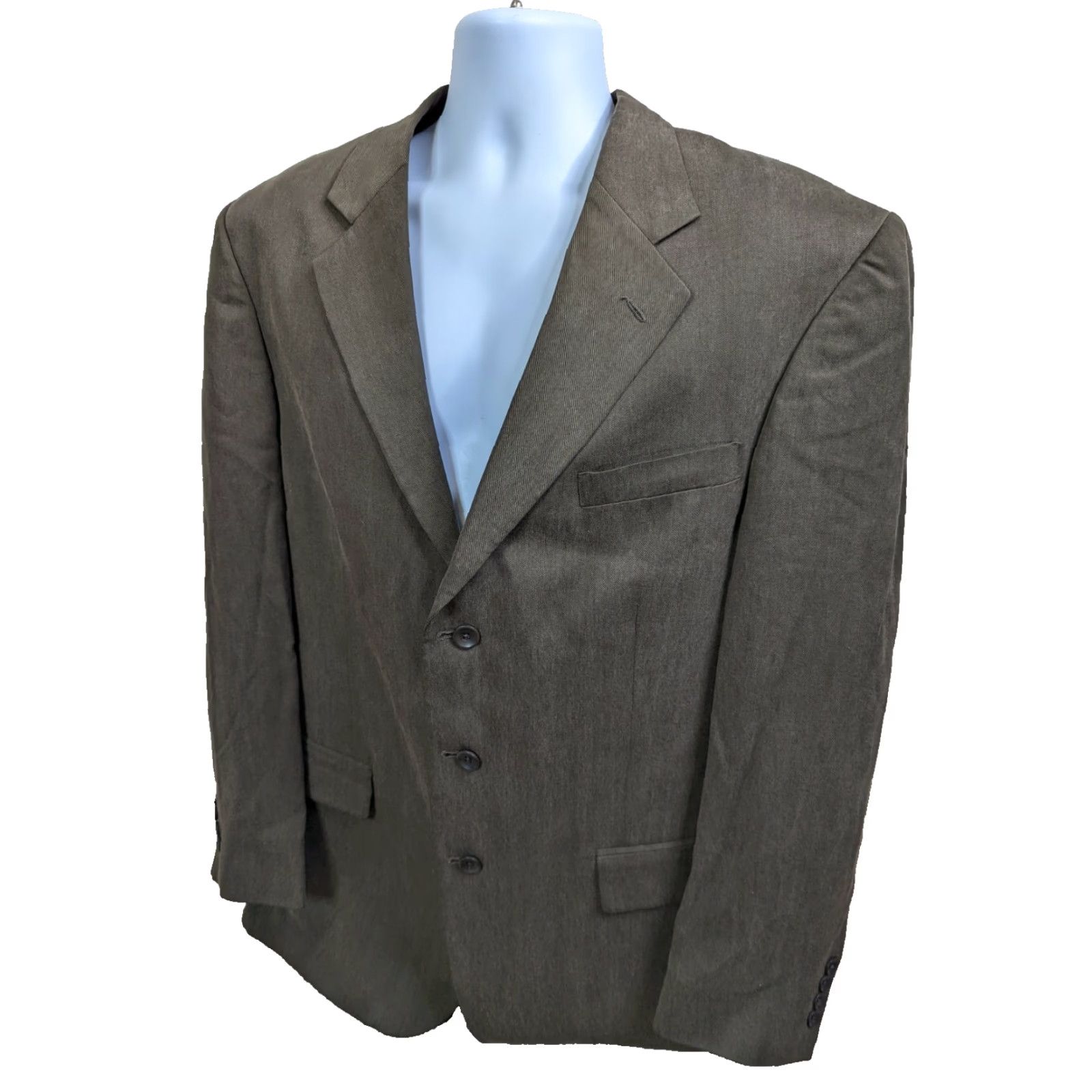 Oscar De La Renta Oscar De La Renta Blazer Jacket Men 44L Brown Tencel Fabric Notch Lapel 3 Button Single-Breasted Vintage Style Size 44R - 4 Thumbnail