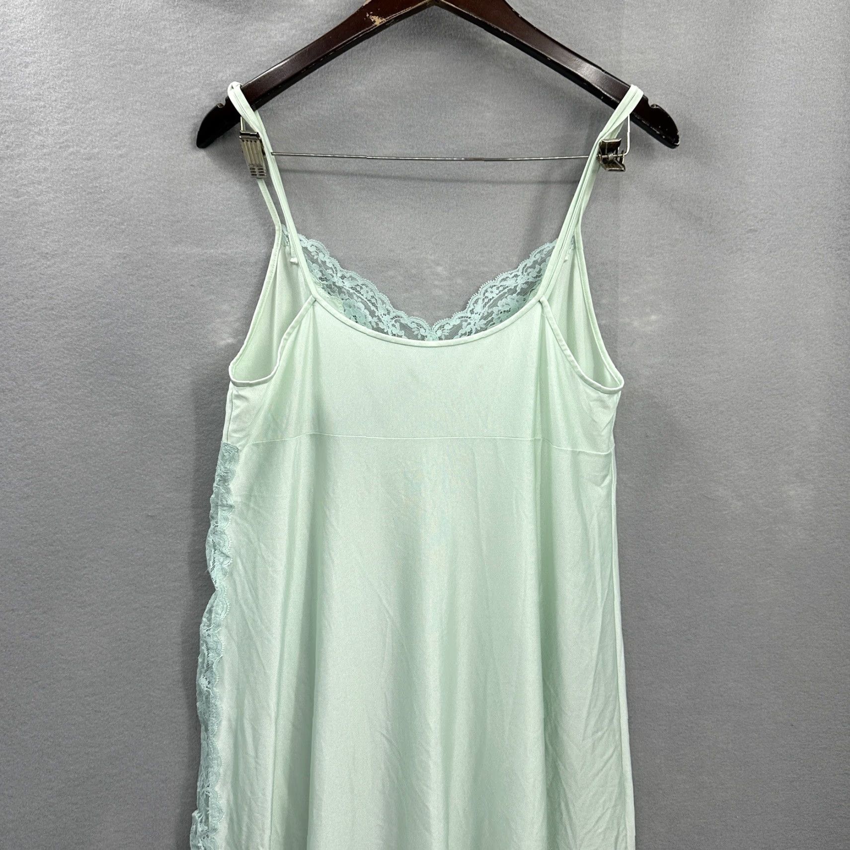 Vintage VINTAGE ShadowLine Nylon Nightgown Womens M Green Boudoir Silk Lace 1970s Long Nightgown Womens ShadowLine 70s Green Nylon Nightgown Size ONE SIZE - 6 Thumbnail