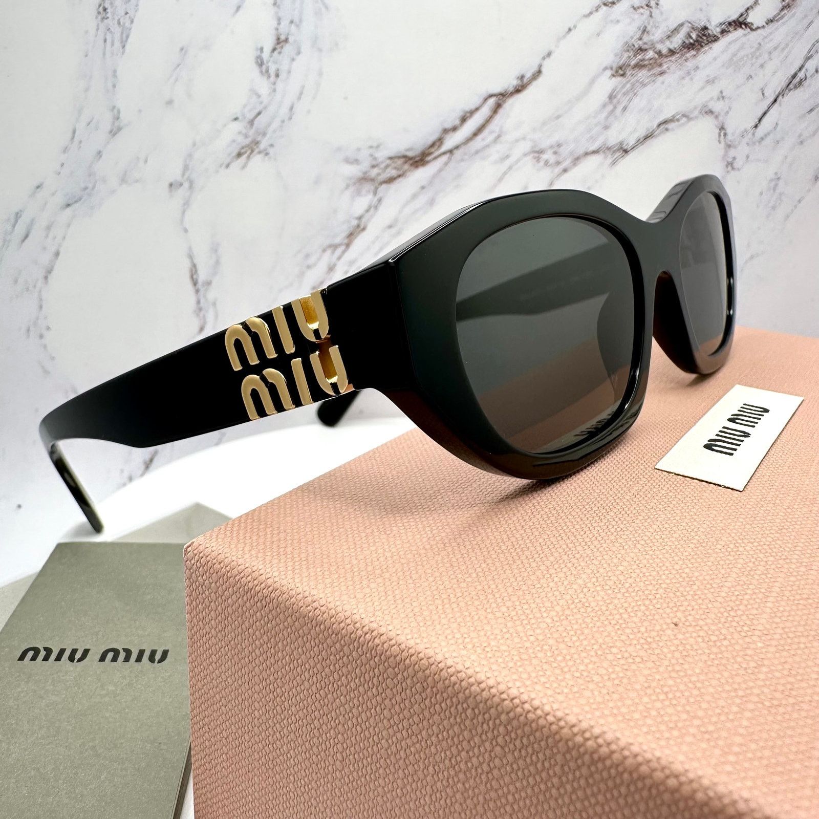 Miu Miu NEW MIU MIU Sunglasses Black Gold Rectangle Cat Eye Size ONE SIZE - 21 Thumbnail
