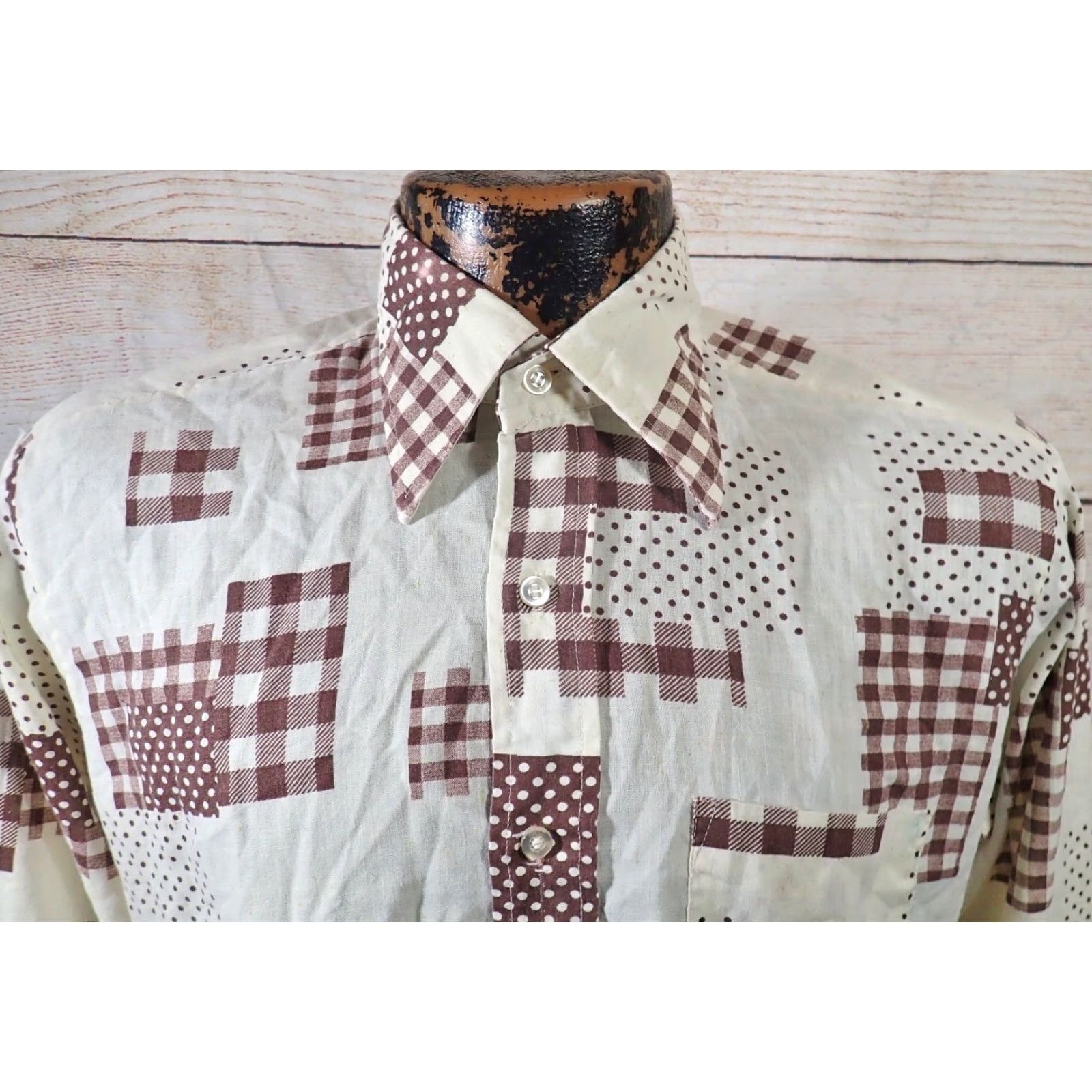 MCM VINTAGE 1960's 70's Disco Shirt Mens M Plaid Dot Abstract Geometric Hippie MCM Size US M / EU 48-50 / 2 - 2 Thumbnail