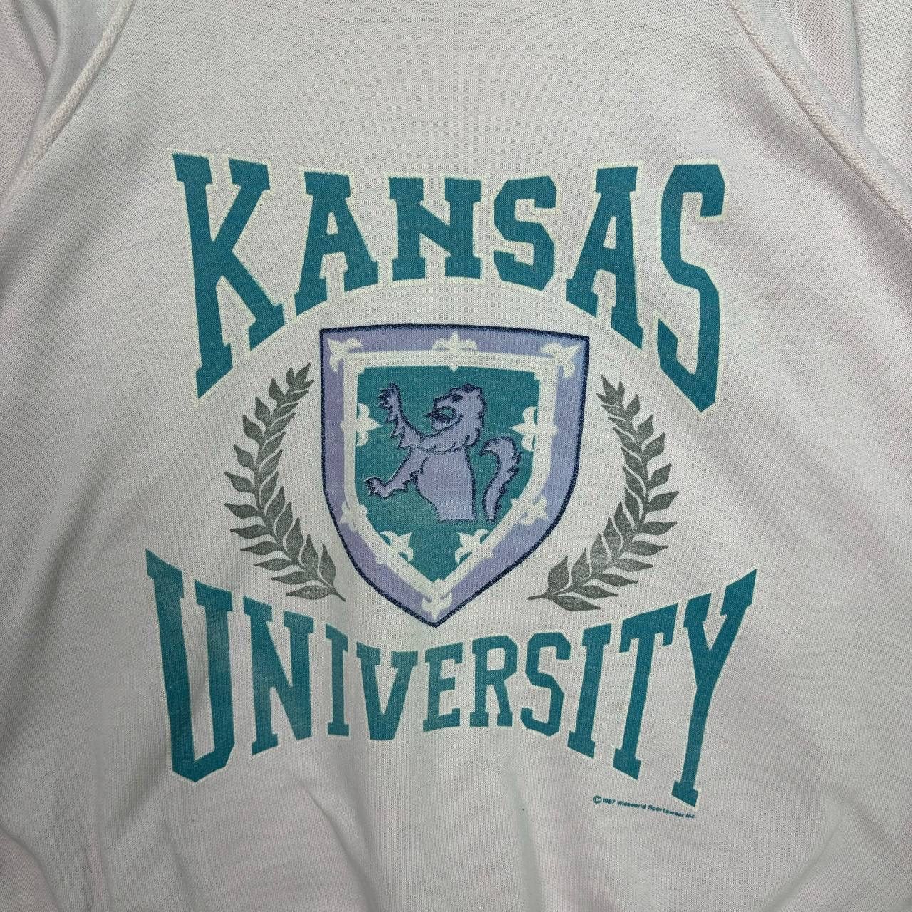 Vintage Vintage 80s Kansas University Sweatshirt Jumper USA Size US L / EU 52-54 / 3 - 3 Thumbnail